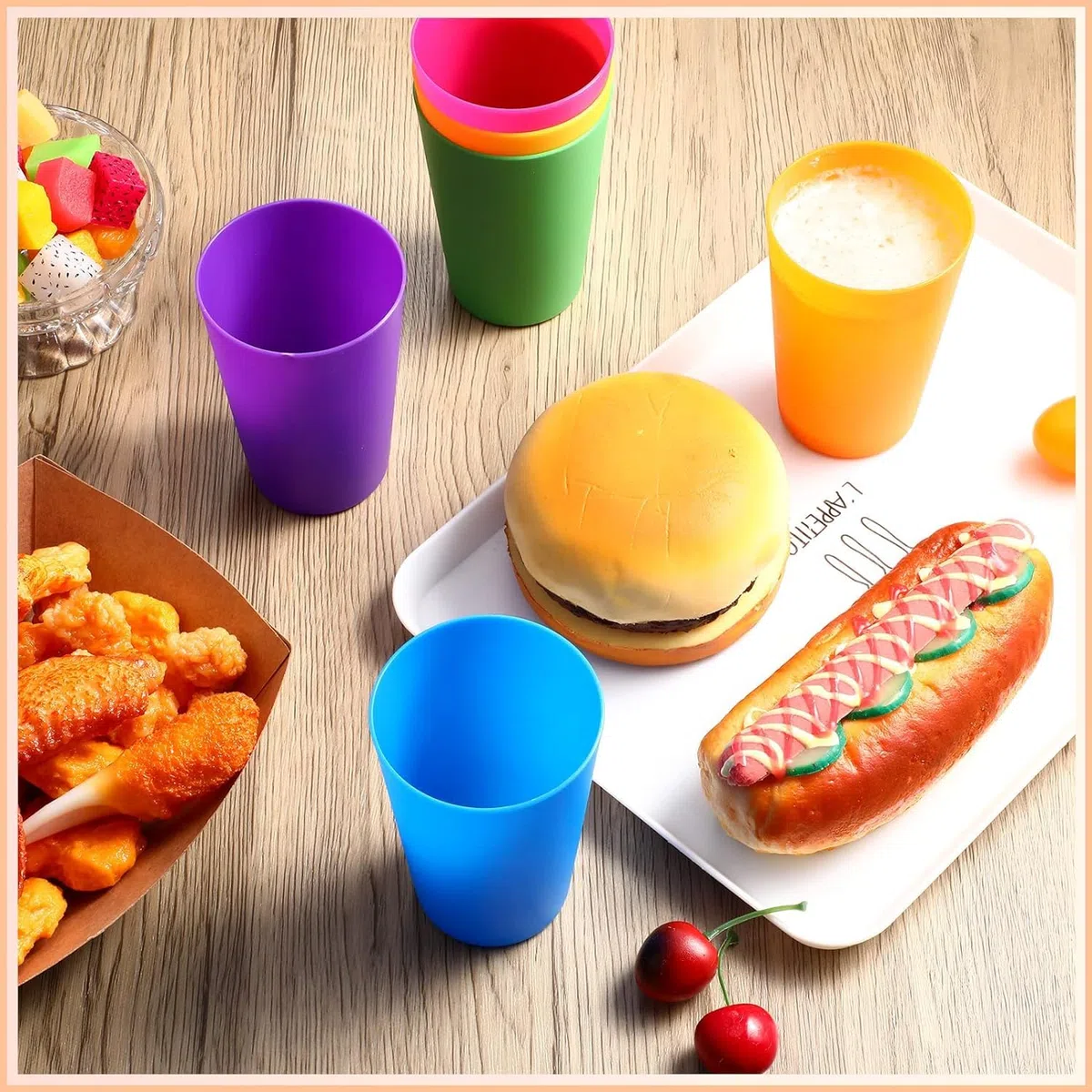 KAHEIGN 36 Piezas Vasos de Plástico Reutilizables, 250ml Vasos de Plástico para Niños Vasos Duraderos para Cocina Exterior Fiestas Picnics Barbacoa Viajes (6 Colores Brillantes)