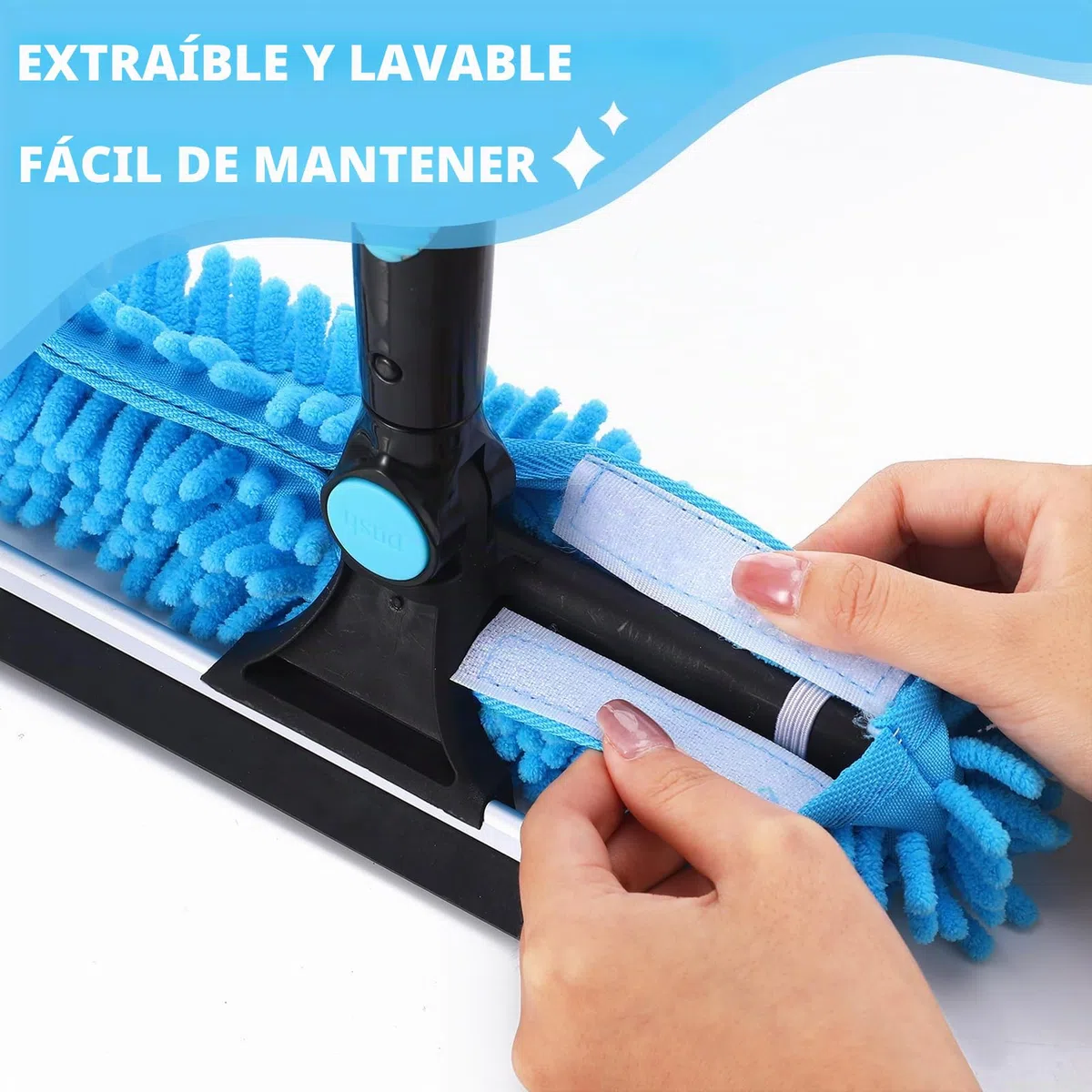 2 en 1 Profesional Raclette Vitre, Kit de Limpieza de Cristales con Manche Télescopique de 240 cm, Limpiacristales telescópico con Tête Flexible para Ventanas Altas de Interior, Azul