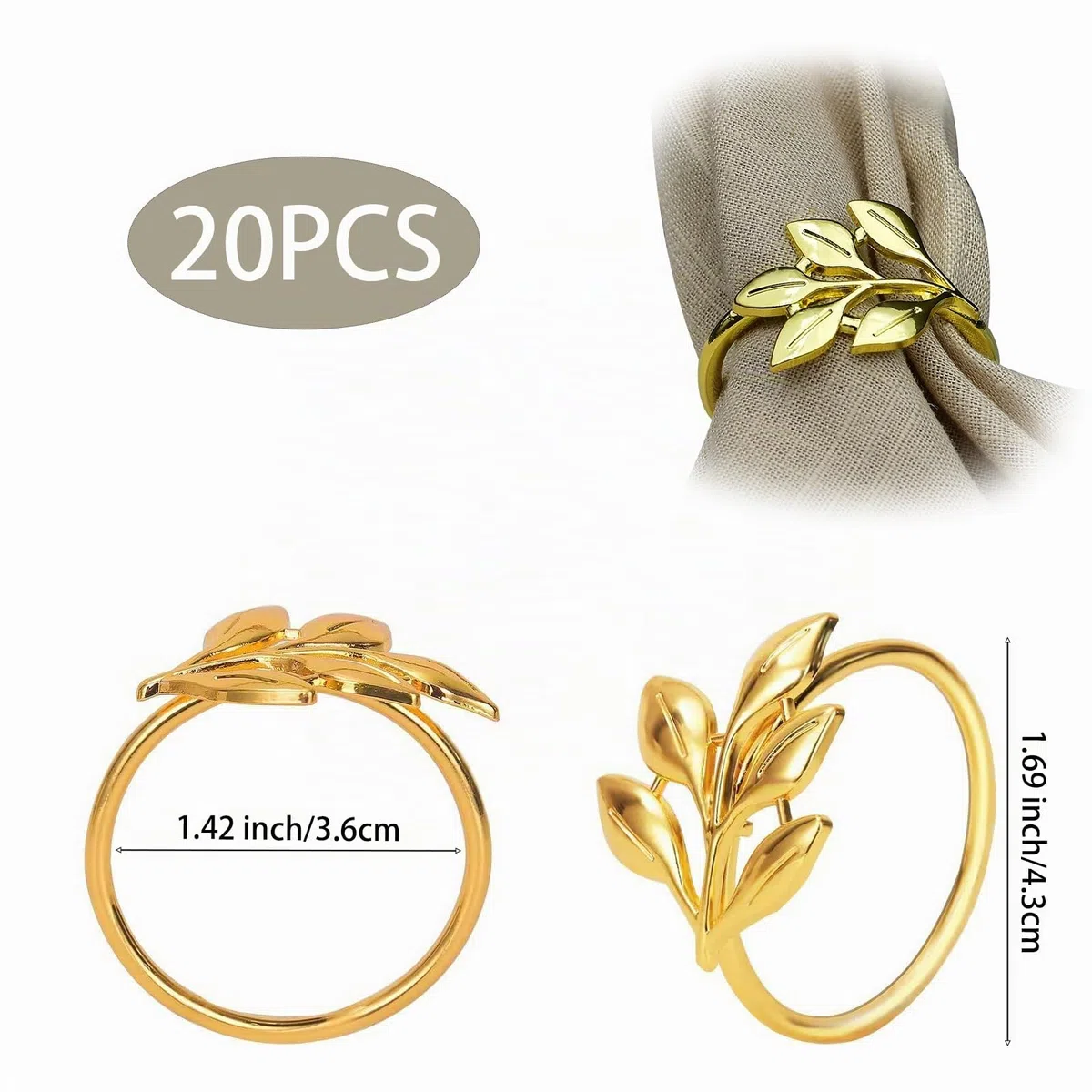 20 Piezas Anillos para Servilletas, Elegantes Servilleteros, para Decoración de Mesa de Cena, para Boda, Bautizo, Comunión, Graduación, Cumpleaños, Navidad, Banquete (Dorado, Talla estándar)