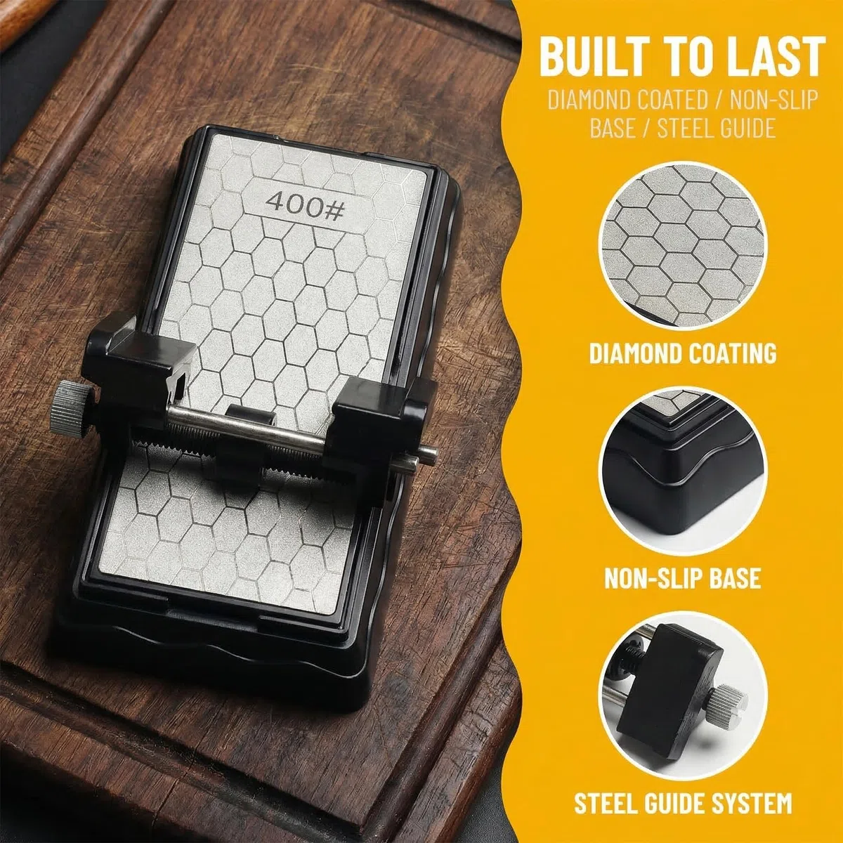 Juego de Piedra de Afilar 400/1000, Diamante Afilador de Cuchillos de Doble Cara con Base Antideslizante,Guía de Afilado y Guía de Ángulo,Set de Afilado Profesional para Cuchillos,Gubias,Cinceles