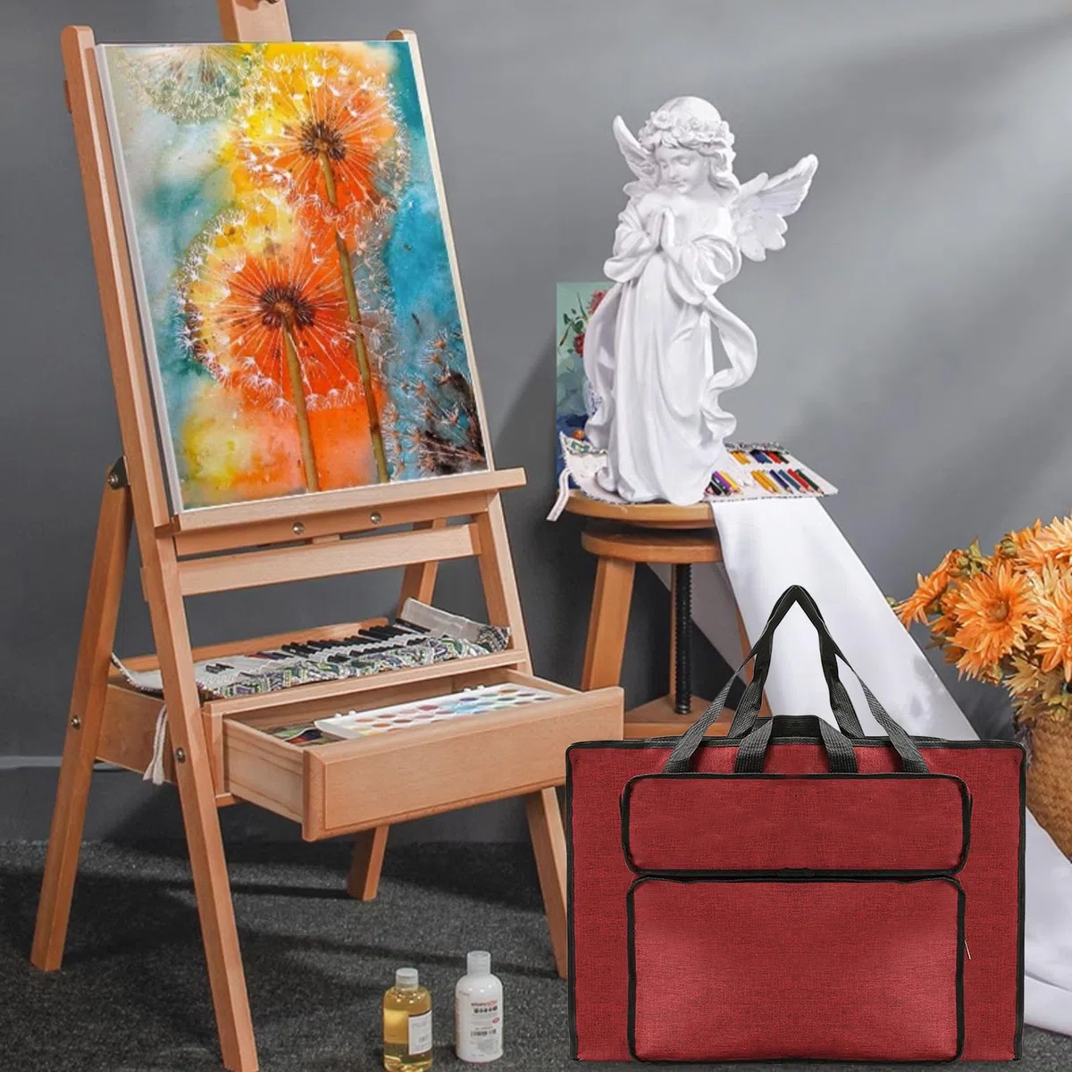 MeYuxg Bolsa de dibujo A3, impermeable, bolsa de artista, bolso de mano, bloc de dibujo, bloc de dibujo A3, bolsa de transporte para suministros de arte, almacenamiento y viajes (rojo), rojo, Moderno