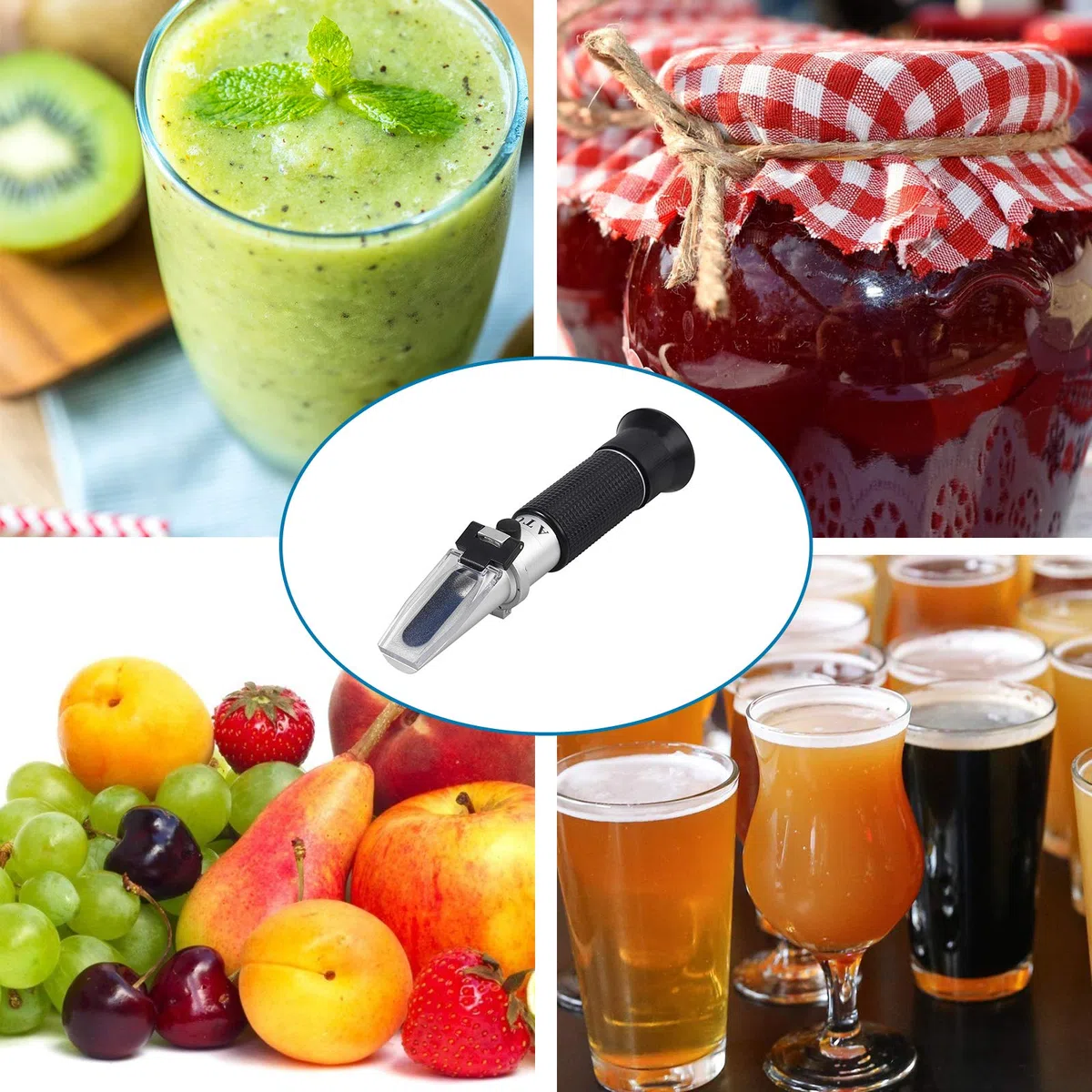 Proster Refractómetro digital Brix de mano para pruebas de azúcar 0-32%, con compensación automática de temperatura, ideal para mermeladas, frutas y bebidas, incluye 3 pipetas y estuche de