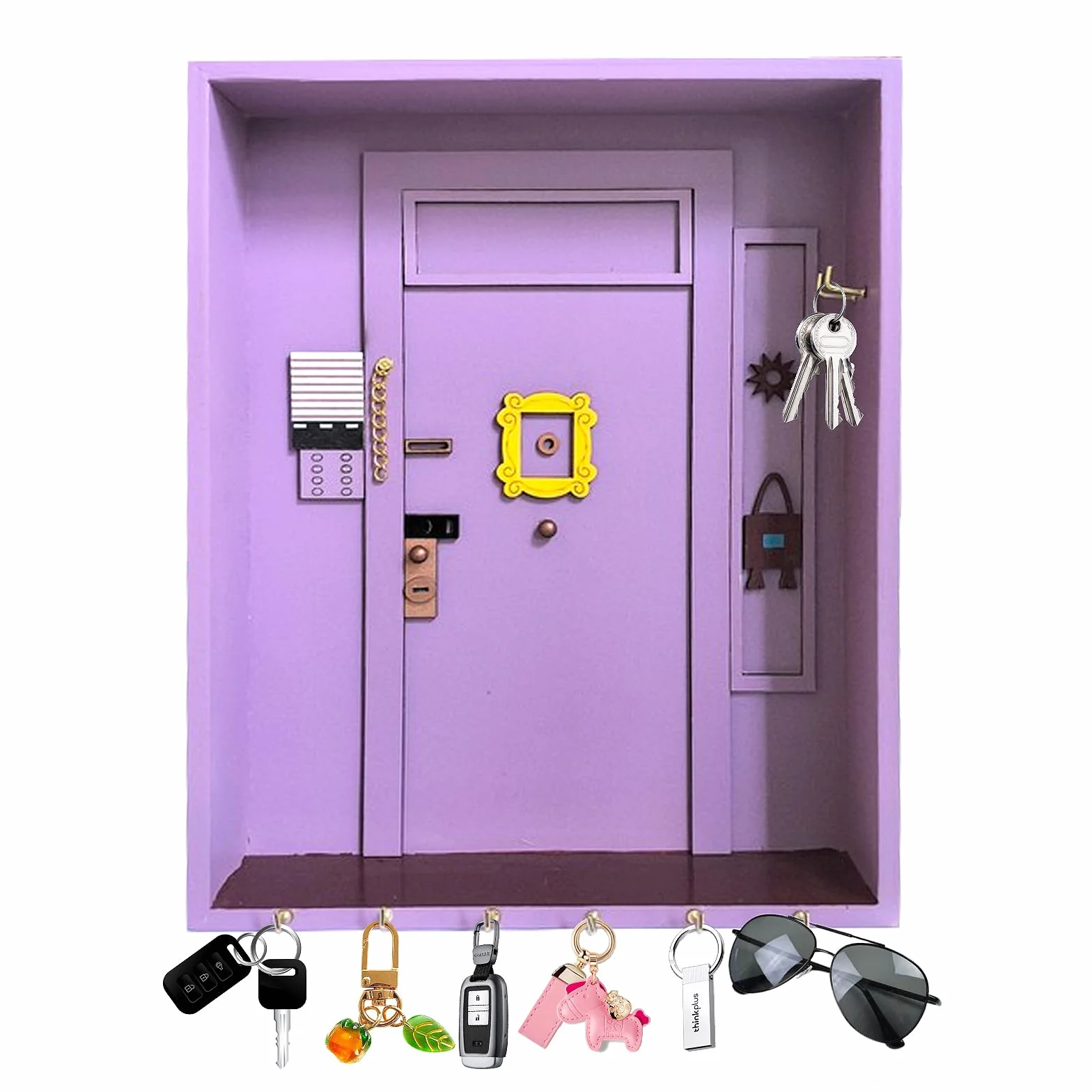 Friends Monica'S Door Wall Key Holder, Friends Key Hooks Con Espacio De Almacenamiento Y 6 Ganchos Colgador Llaves Pared Para Amantes De Los Programas De TelevisióN Para BañO Sala De Estar (Morado)
