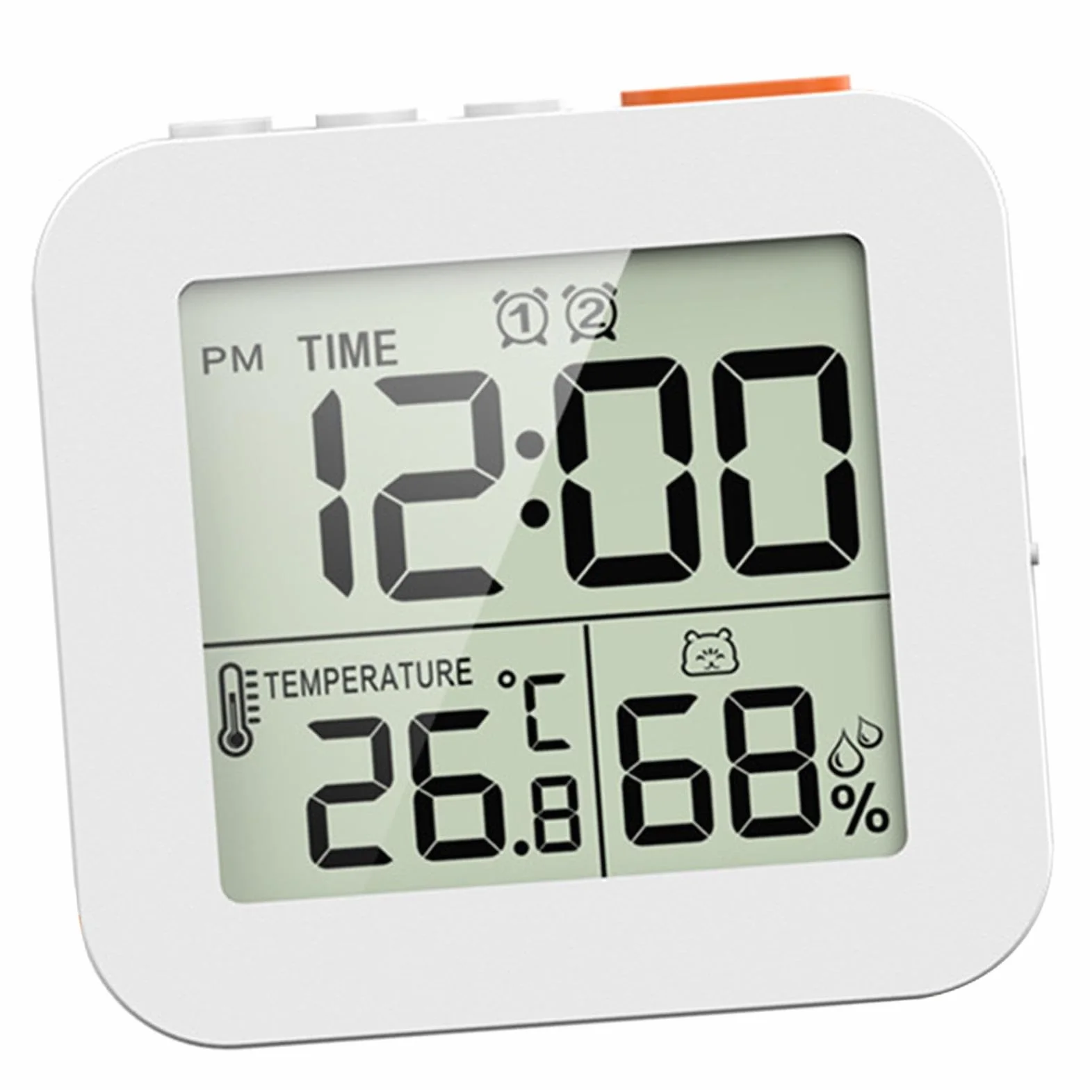 Reloj de baño, temporizador digital de ducha para baño, reloj de pared de cocina con alarma, temporizador táctil portátil impermeable, termómetro de interior, higrómetro, blanco