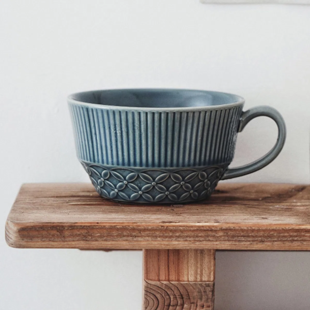 Taza de sopa de cerámica con asa, taza de café de 500 ml, cuenco profundo de cereales para tazón de desayuno, taza de café (azul, 17 onzas)