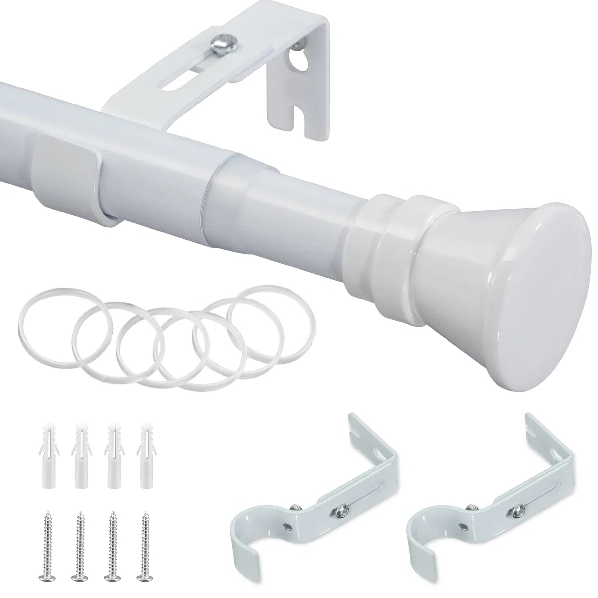 Barra Cortina Extensible, 81-204 cm, Juego de Barra Cortina Estable, Blanca