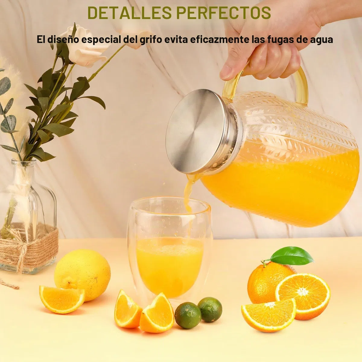 Jarras Agua Cristal 2L, Jarra de Vidrio con Tapa de Acero Inoxidable, Jarras de Cristal de Borosilicato, Botellas de Vidrio para Jugo Café, Leche, Bebidas Frías o Calientes