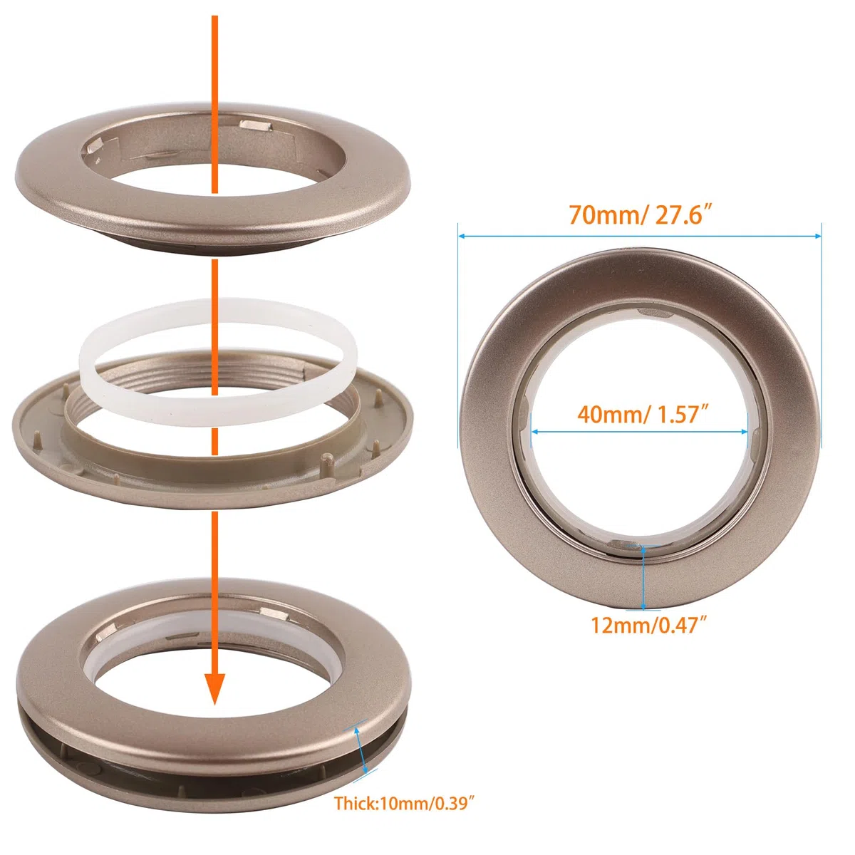 Paquete de 32 Ojales para Cortinas, diámetro Interior 1-9/16" (40 mm) Anillos para Ojales para Cortinas Anillo Romano Ojal para Cortinas Kit para Herramienta de Ojal abatible Accesorio (Café)