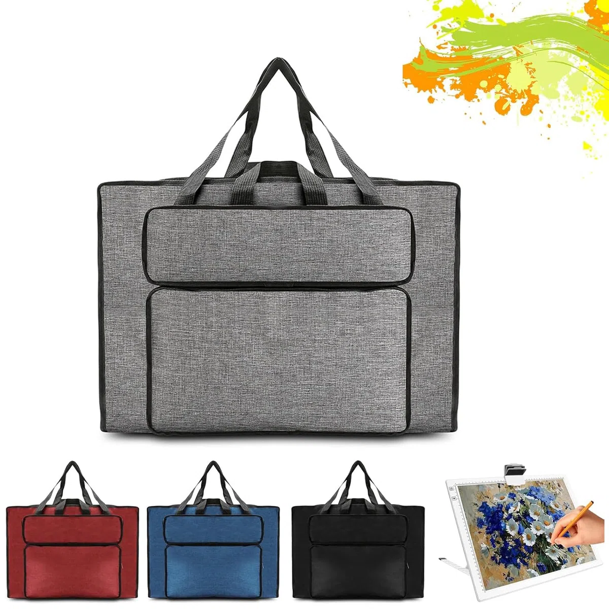 MeYuxg Bolsa de Pintura A3, Bolsa Multifuncional Impermeable, Paquete de Archivos A3 para Artistas y Estudiantes de Arte (Gris)