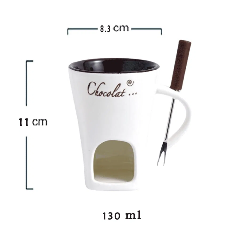 Genérico Fondue de Chocolate, 130ML Taza para Fondue, Taza para derretir Chocolate con Tenedor, Taza para Calentar Fondue para Fiestas de Dulces y bocadillos (Blanco)