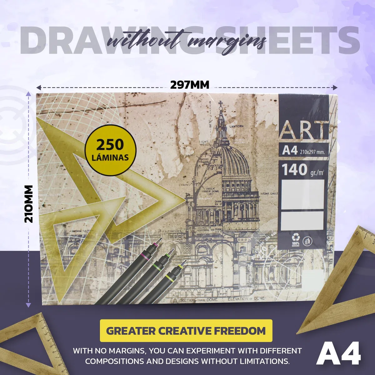DOJA Barcelona | Laminas de Dibujo A4 | 250 Hojas | Pack 1 | Bloc de Dibujo A4 sin Margenes | Papel para Dibujo, Pintura, sin Recuadro, para Pintar, Dibujar, Escolar, Profesional...