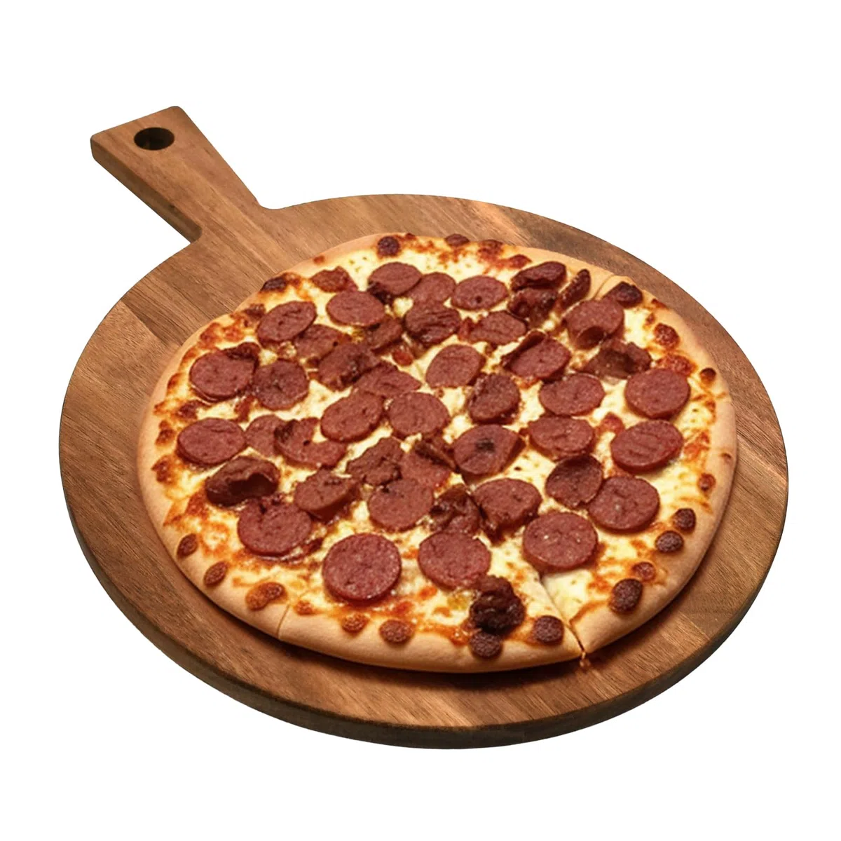 Tabla de pizza de madera de acacia redonda con asa, 30 x 40 x 1,5 cm, para sashimi, bistec y tartas