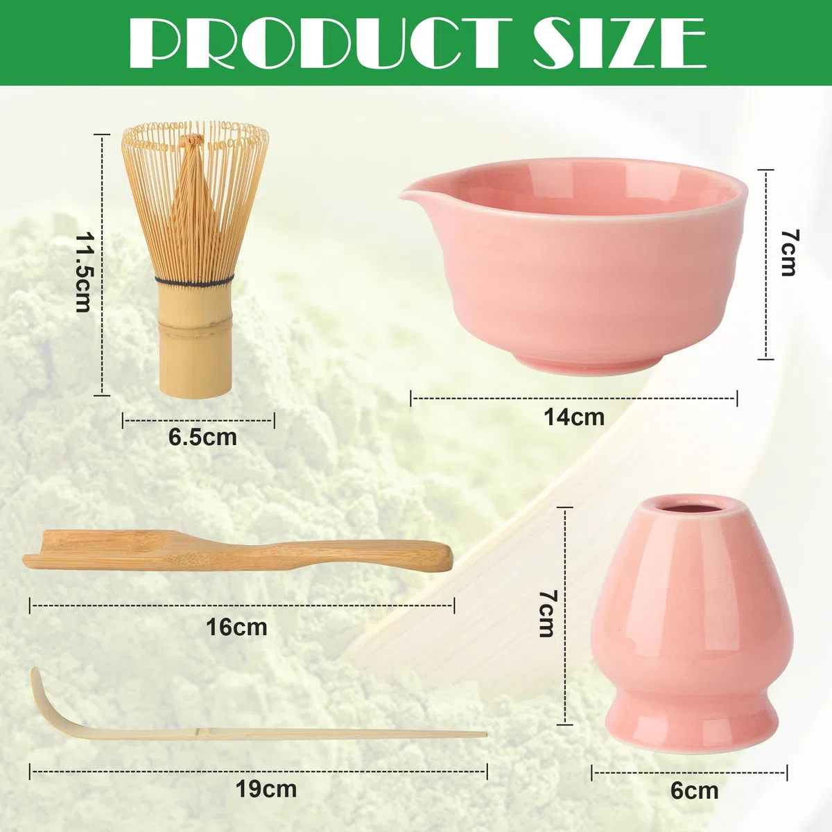 Set de Matcha Rosa, Tazón de Matcha con Vertedor, Soporte de Batidor de Cerámica y Cuchara, Set de Matcha de 5 Piezas Diseñado para los Amantes del Matcha