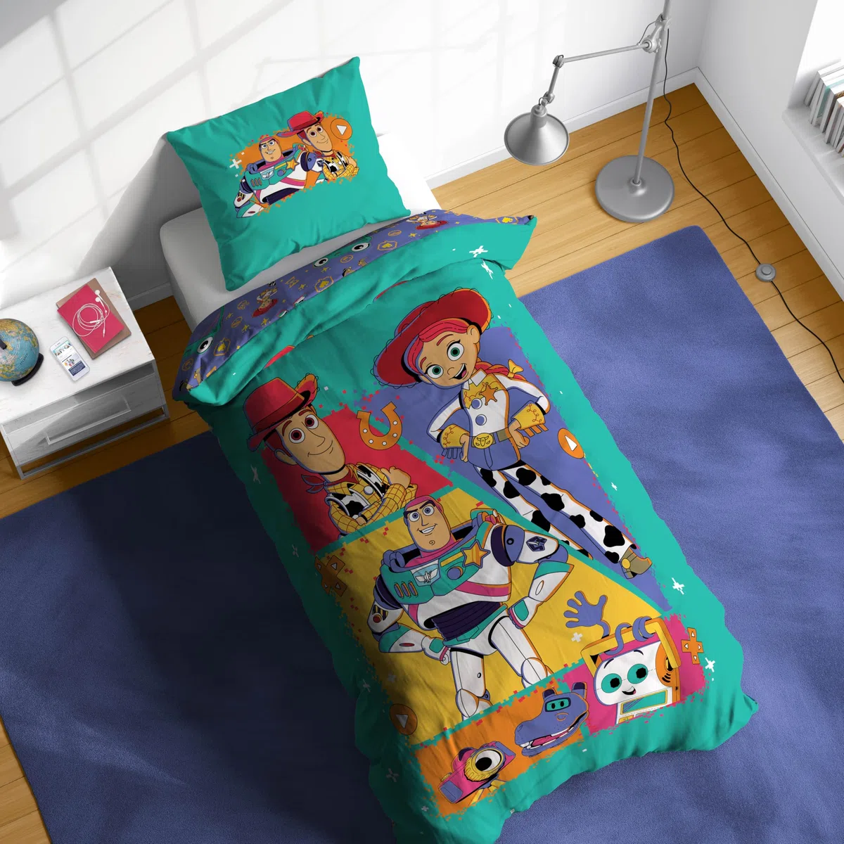 Jay Franco Kids Juego de Funda nórdica Disney Toy Story – Ropa de Cama 100% algodón Supersuave con Funda de Almohada, Producto con Licencia Oficial, Verde Azulado, 2 Piezas Individual