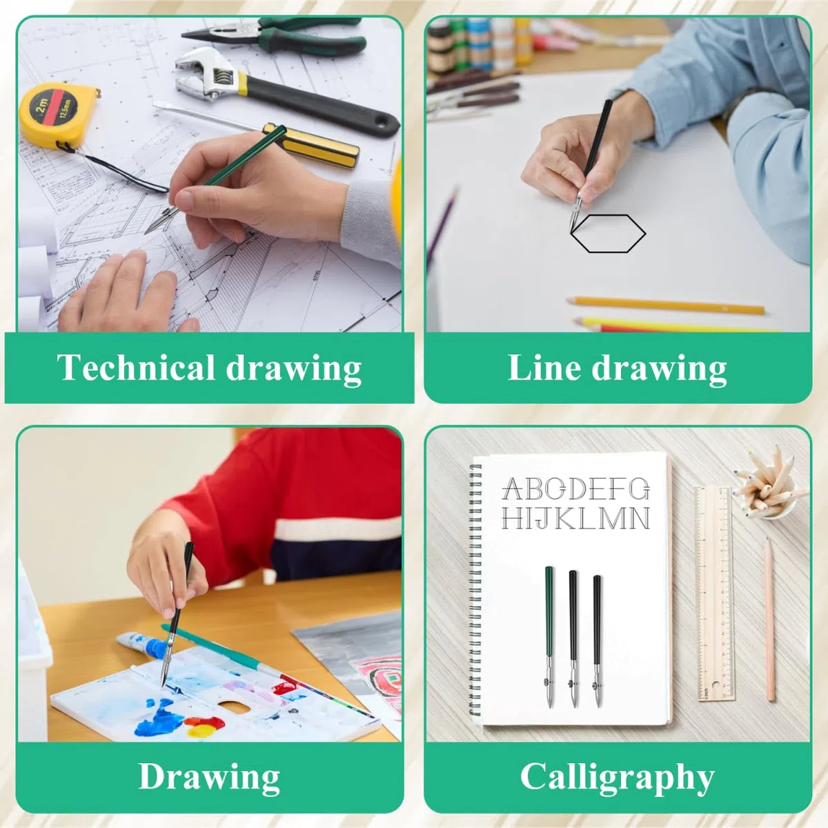 SUPVOX Juego de 3 Tiralíneas Ajustables para Dibujo Técnico - Pluma de Línea Recta para Tinta, Gouache y Líquido Enmascarador - Herramienta de Precisión para Cómic, Manga y Caligrafía (S, M, L)