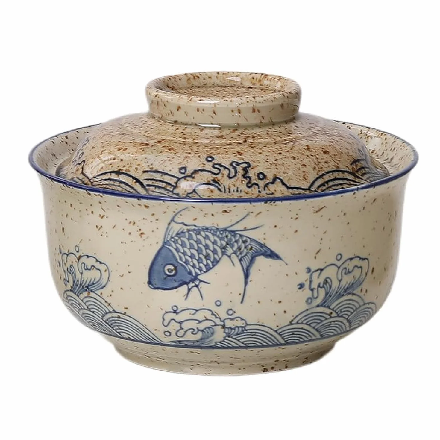 Cuenco de ramen, juego de cuencos de ramen de cerámica con tapa, 800ml de cuencos de sopa, Pho, cuenco de ramen vintage japonés de cerámica para cereales, sopa, vajilla asiática apta para microondas y