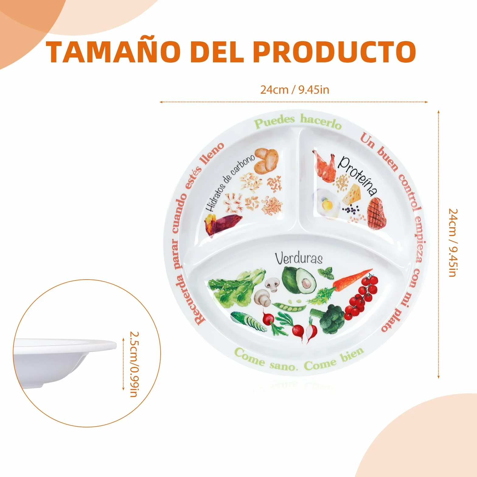 Plato de control de porciones para nutrición equilibrada – Platos de alimentación saludable para adultos y adolescentes – Separadores de melamina, pérdida de peso, diabetes (2)