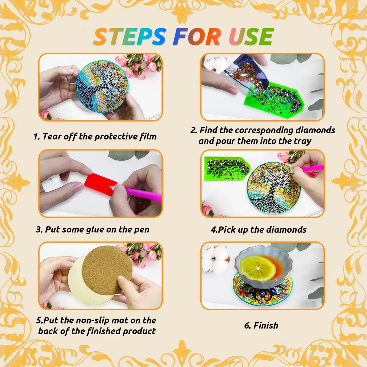 Posavasos de Arbol de la Vida Pintura de Diamantes,8 Piezas DIY Mandala Arte de Manualidades con Soporte,Posavasos para Bebidas,Café y Té de Bar,Kits de Principiantes Adultos Niños