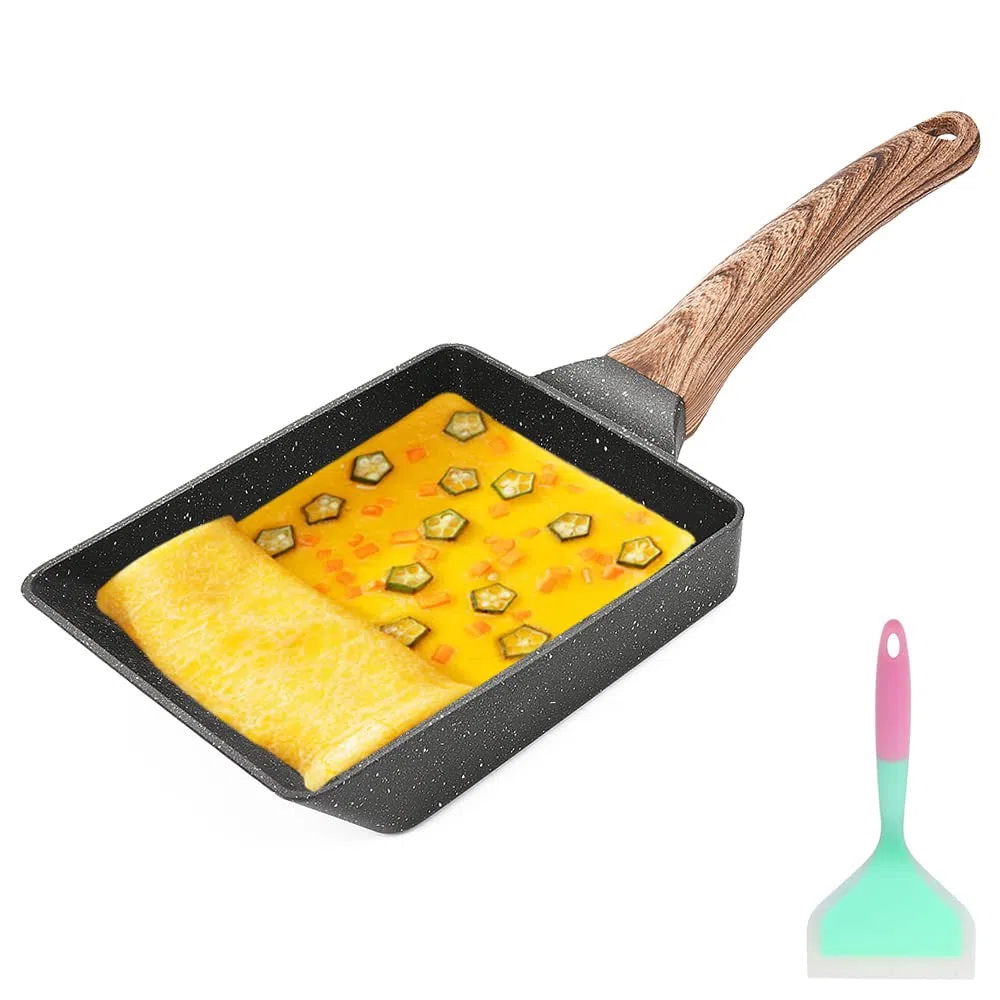 Sartén Tortilla Japonesa, Sartén Cuadrada Tamagoyaki Sartén Rectangular de Aluminio Antiadherente para Inducción y Gas - Negro