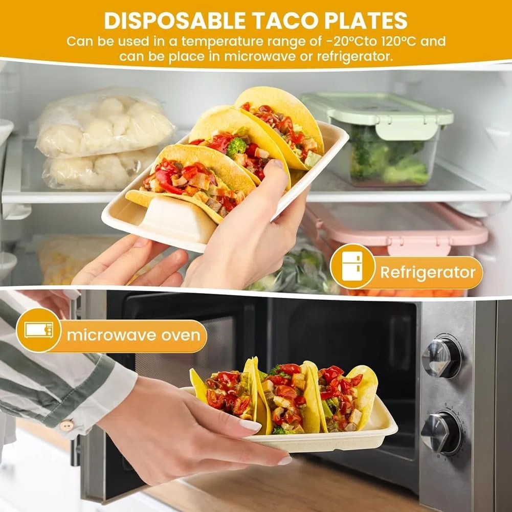 25 Soportes Desechables para Tacos para Fiesta, Soporte para Bandeja de Tacos, Soportes para 3 Tacos, para Fiesta
