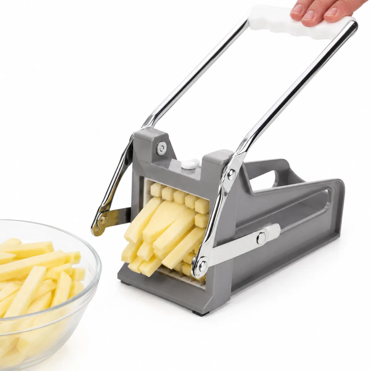PARENCE Cortador de Patatas Manual con 2 Cuchillas Intercambiables – Cortador de Patatas y Verduras – Corte Rápido en Bastones – 22,5 x 9,3 x 9,8 cm - 2 Cuchillas