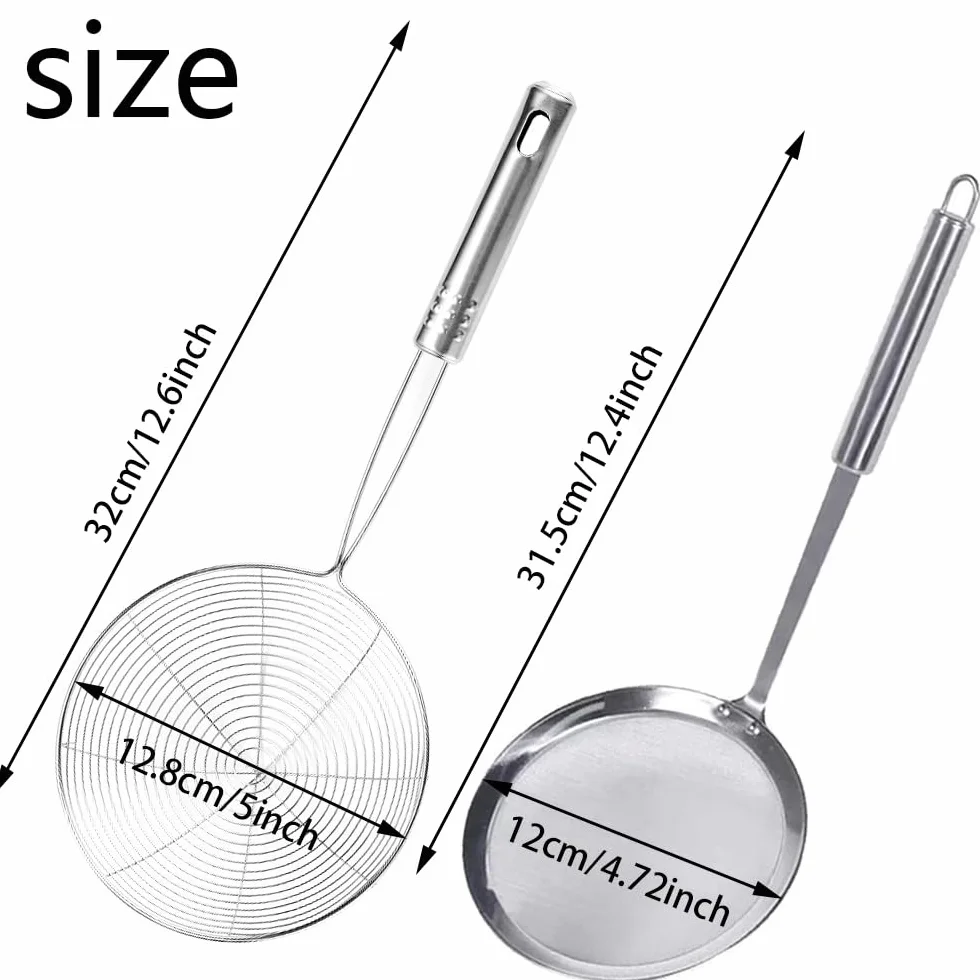 Araña Cocina Inox, 2 Piezas Colador de Acero Inoxidable, Cuchara de Tamis, Multi-Functional Fine Tamiz para los Residuos de Filtro con Filtro de Aceite
