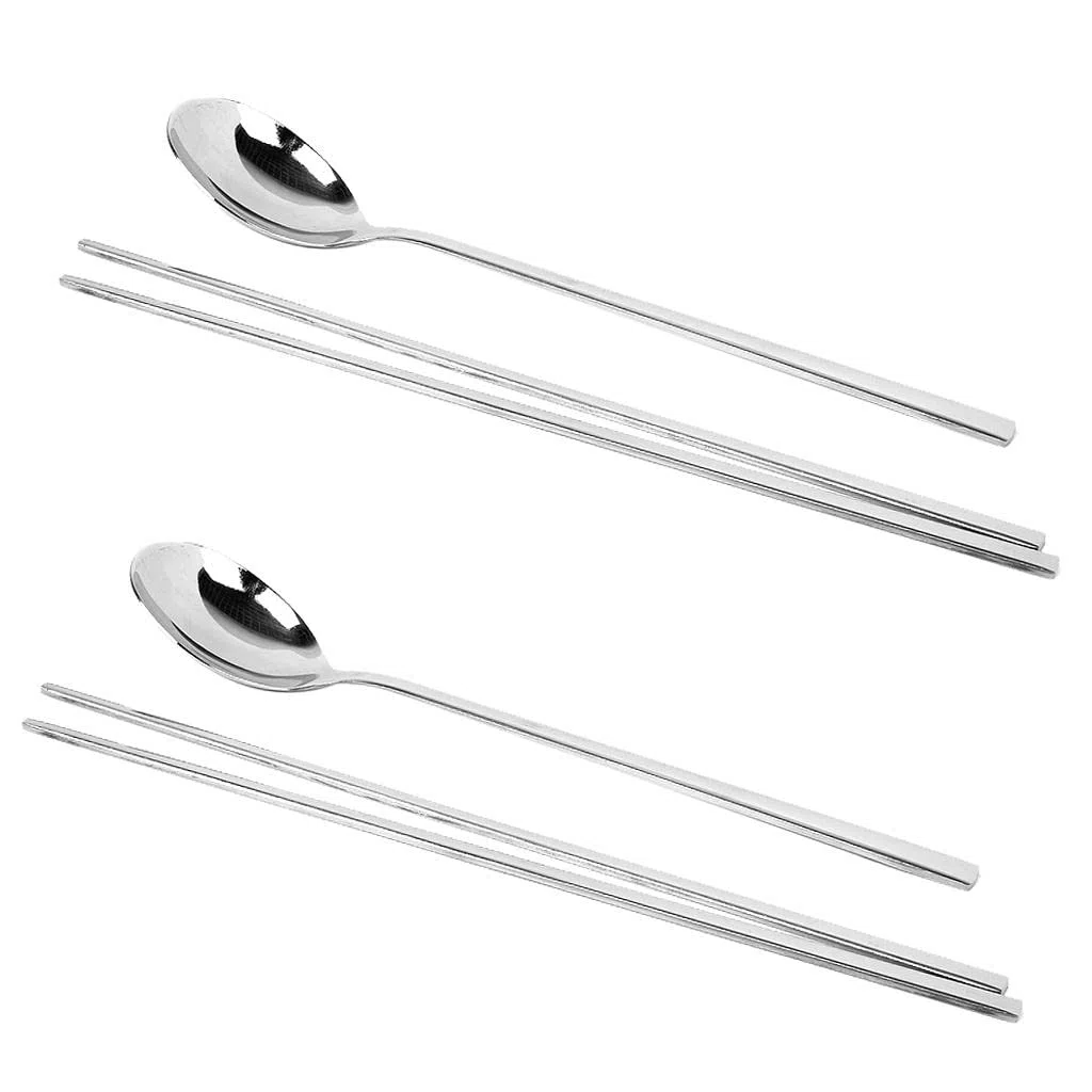 Juego de 2 palillos planos de acero inoxidable coreanos
