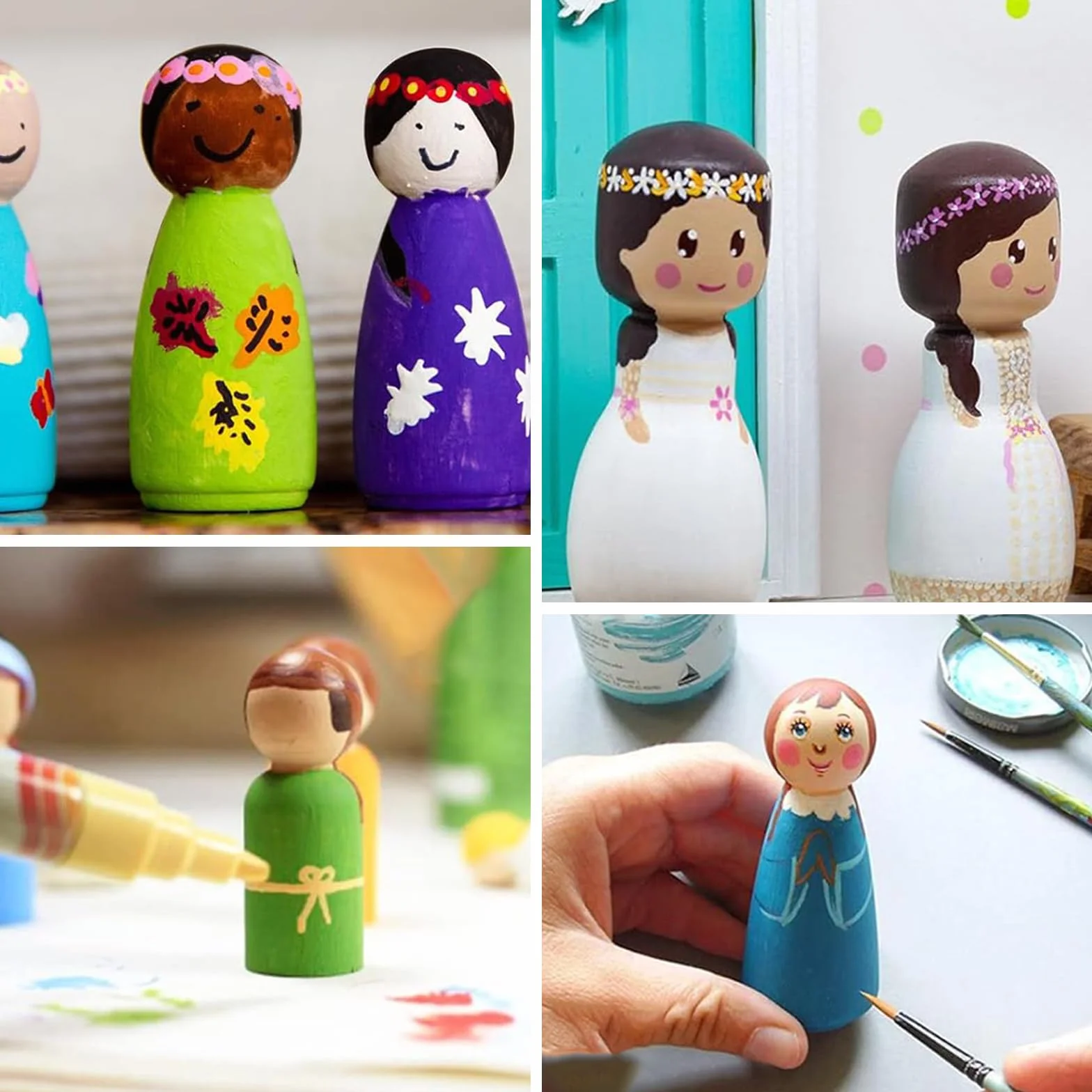 50 Pcs Figuras de Madera, Muñecos Madera, Muñecas de Natural de Bricolaje, para Decoración de Bricolaje, para DIY Manualidades, 4 Estilos