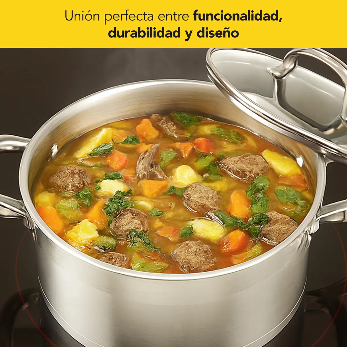CASTEY - Olla Inox Essentials con Tapa 18 cm 3L, Acero Inoxidable, Compatible con Inducción, Gas y Vitrocerámica, Olla Grande para Guisos y Sopas, Menaje de Cocina