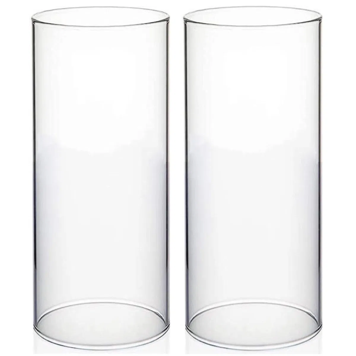 Juego de 2 portavelas cilíndricas de cristal, portavelas de cristal sin fondo, candelabro transparente para pilar, tubo abierto grande de 8,5 cm, altura 20,3 cm