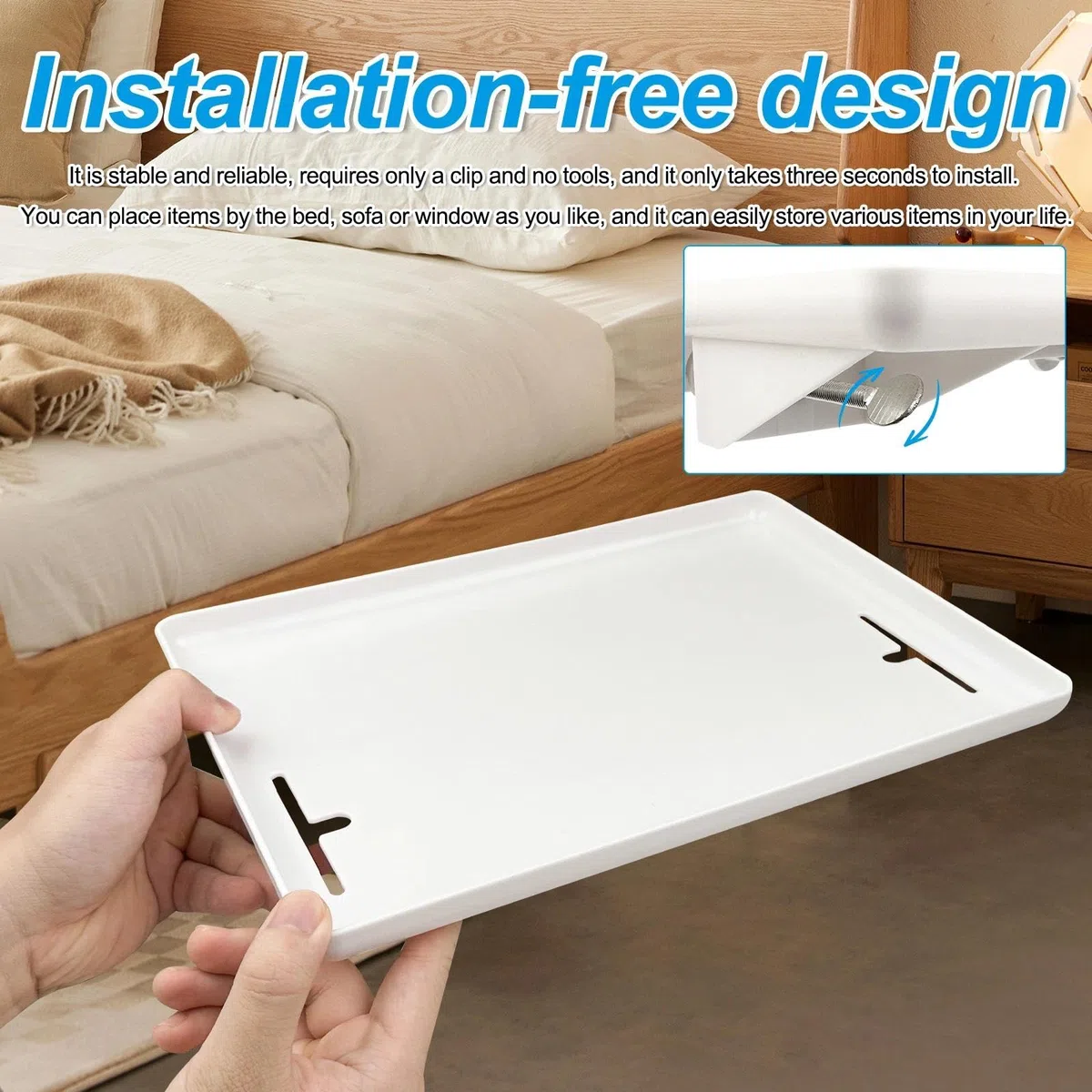 32 X 23,3 cm Bandeja Cama, Auxiliar Mesa Mesita Noche Flotante con Clip, Mesitas de Noche Colgantes Flotantes, Almacenamientobandeja para Cama Estante Colgar Guía de Cables