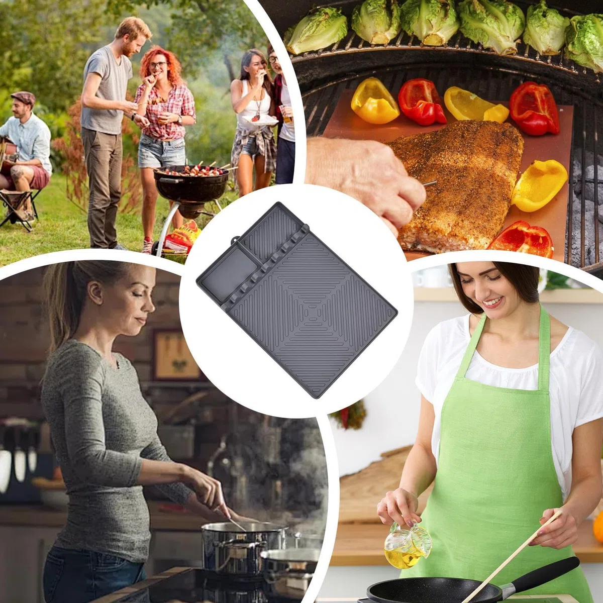 Griddle Side Shelf Mat | Grill BBQ Utensils Holder | Utensil Rest Silicone Pad, Kitchen Gadget For Tools Spatula, Barbecue Accessories