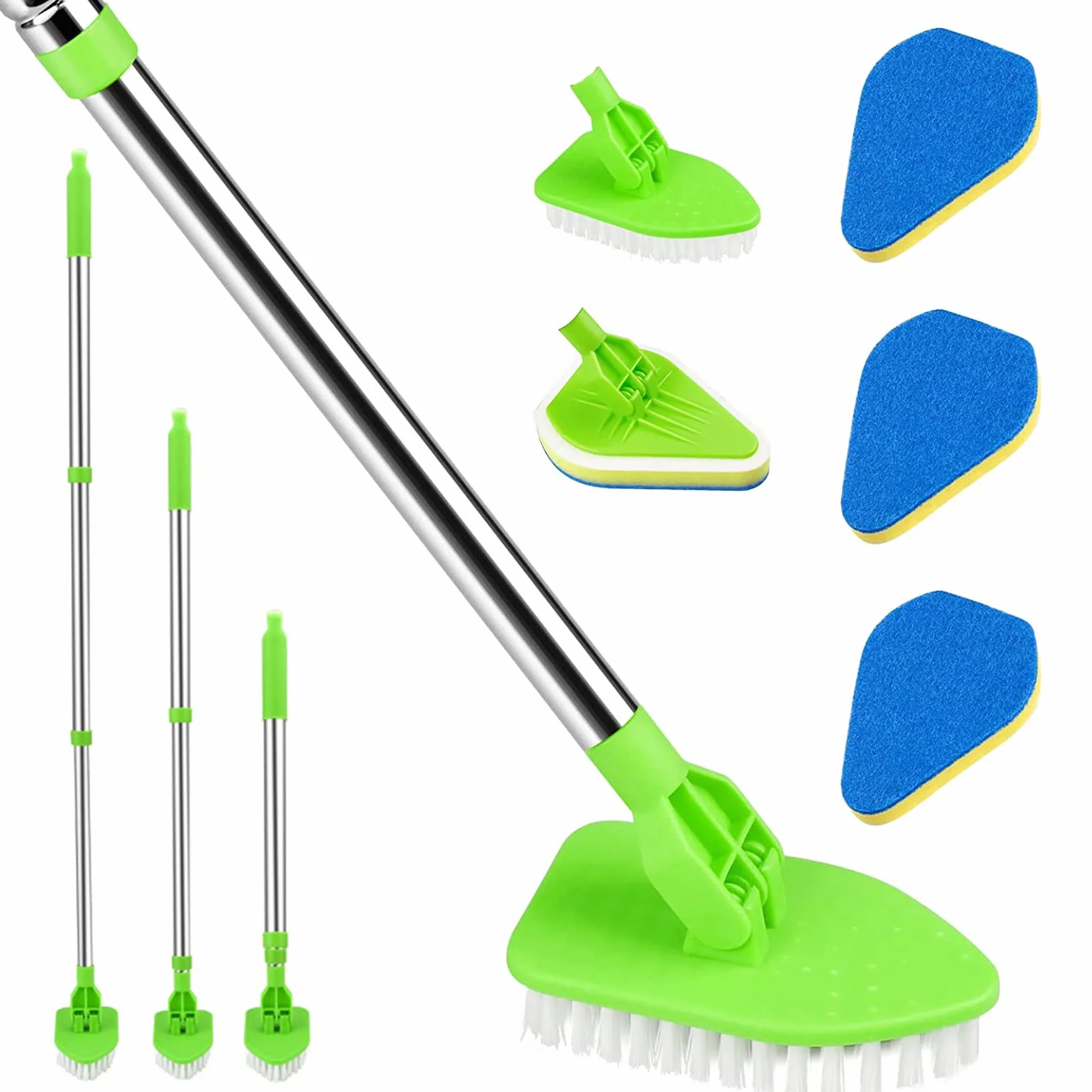 3 en 1 Cepillo Limpieza Ducha, Kit de Cepillo y Estropajo para Bañera y Azulejos con Extensible Largo Mango Rotación de 180 Grados, Cepillo de Limpieza de Baño para Bañera Ducha Azulejo Pared