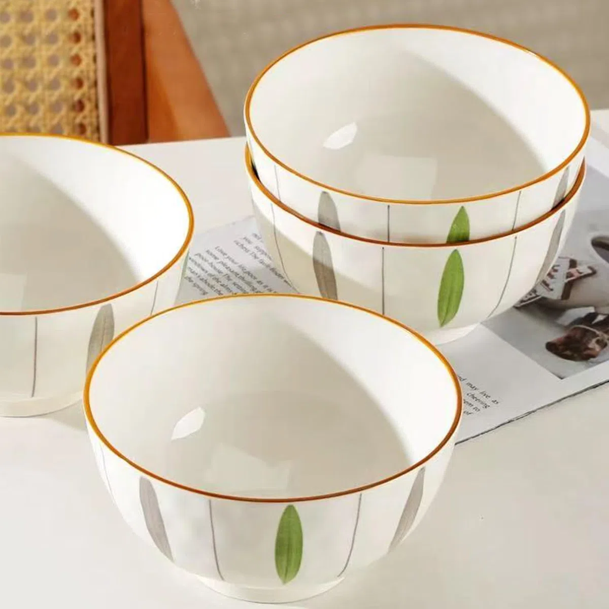 Juego de 4 cuencos de cereales, cuencos de postre, cuenco de cereales de 700 ml, cuenco de cerámica para cereales, juego de cuencos para ensalada, sopa, pasta, microondas y horno, 15,5 cm