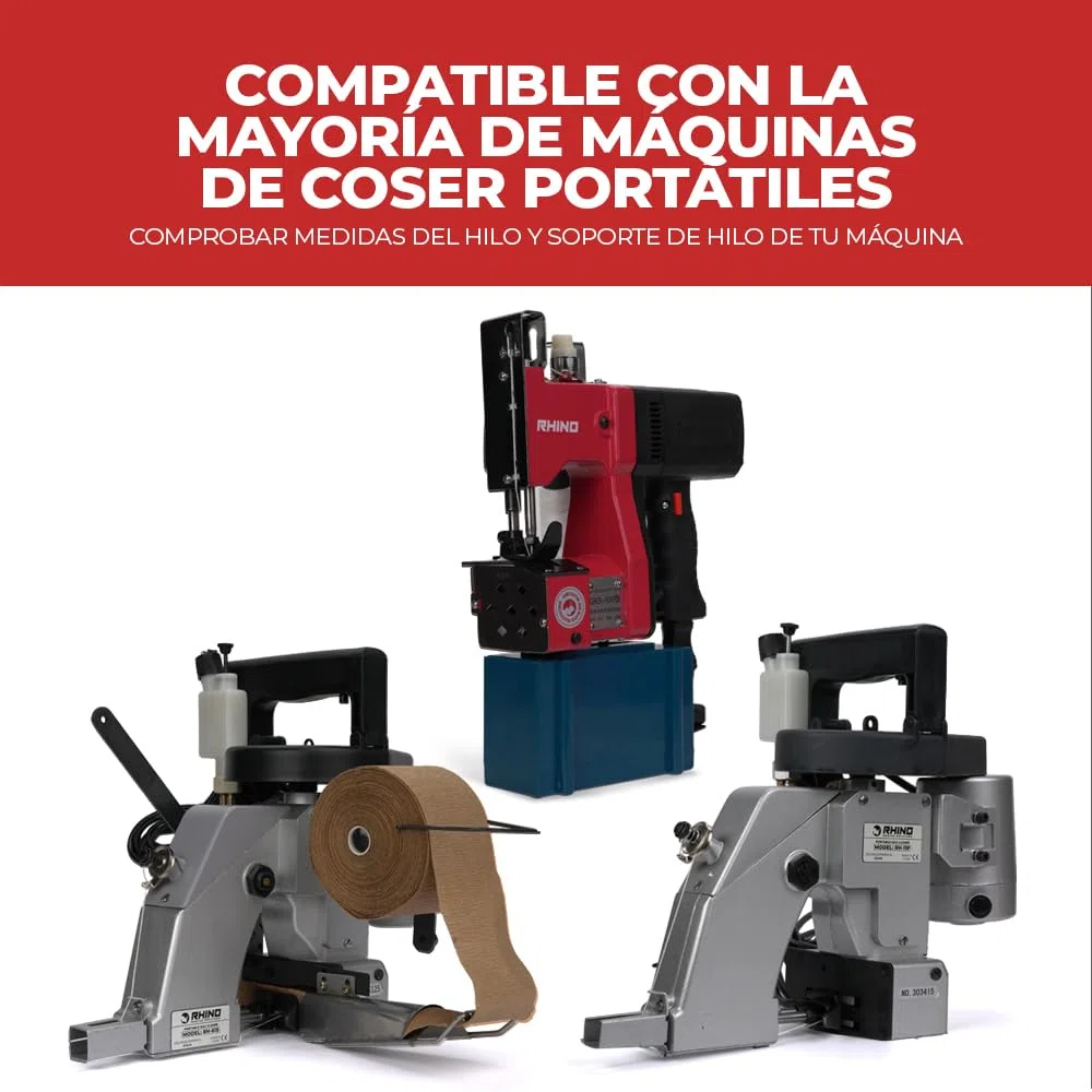 RHINO Pack de 5 Bobinas de Hilo para Máquinas de Coser Sacos | Conos de Poliéster 12/4 200g para Cerradoras de Costales de Alta Resistencia | Aptos para el Contacto Alimentario (Negro)