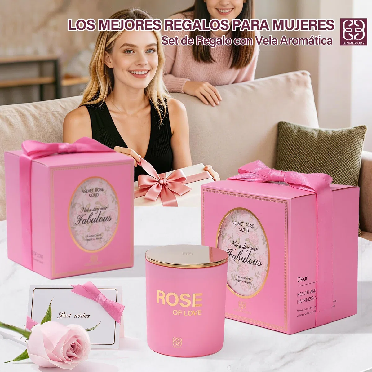 Regalo Mujer, Regalos Originales para Mujer Velas Aromáticas | Regalo Cumpleaños Mujer 230g, 50h Duración, Regalos Originales en Navidad a tu pareja, amigos, profesores, con Tarjeta, Caja