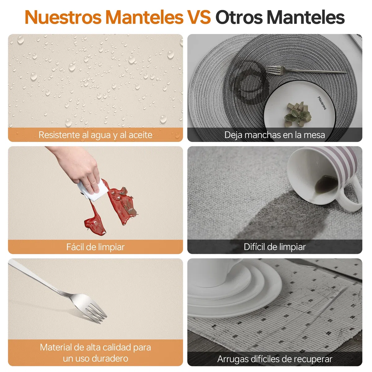 Manteles Individuales Lavables y Reutilizables de Cuero Ecológico - Manteles Individuales con Posavasos - Antideslizantes, Impermeables y Resistentes al Calor, Casa y Oficina