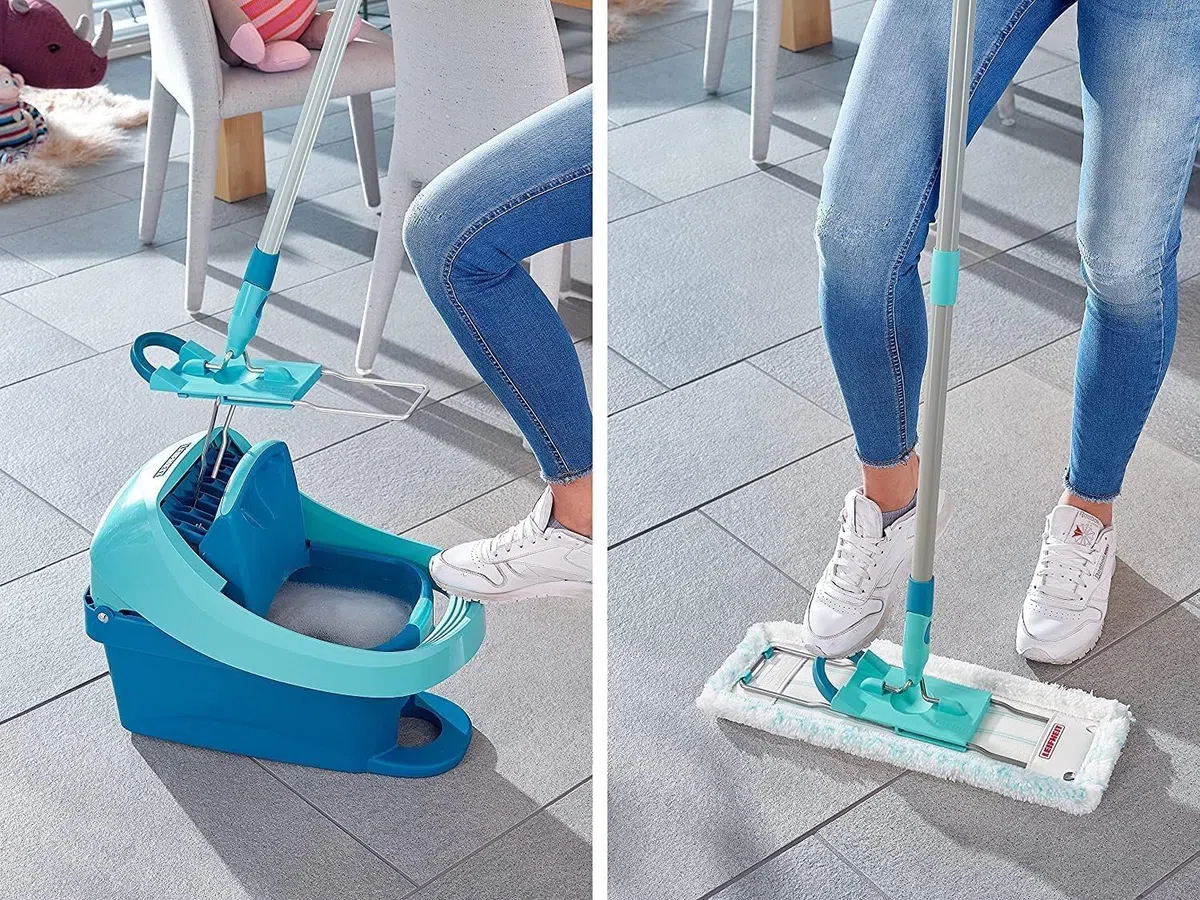 Leifheit Mopa Profi XL micro dúo con palo de acero, mopa flexible con articulación giratoria, mopa fregona para superficies grandes
