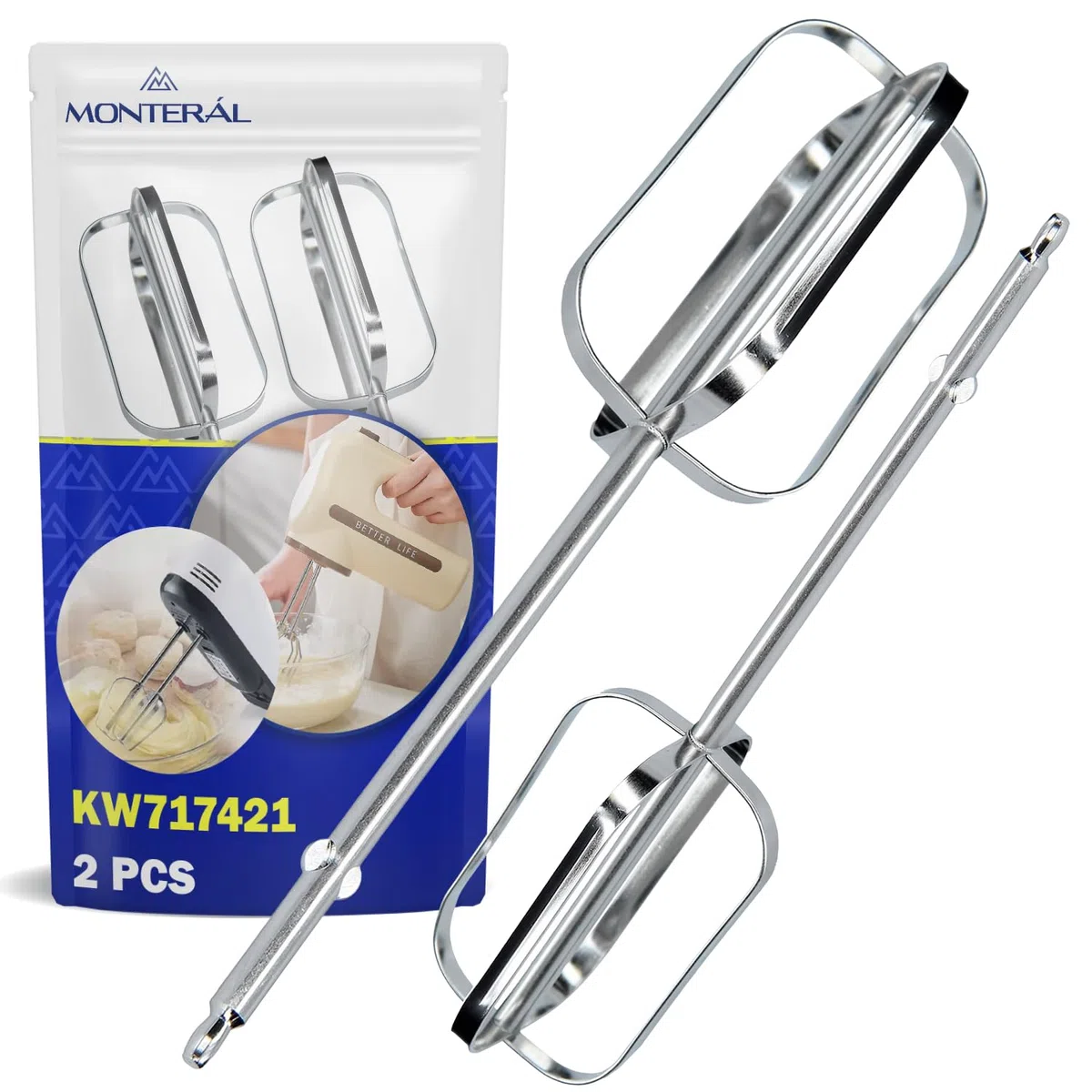 MONTERAL 2 Piezas Batidora de Varillas con Código Original KW717421 para Kenwood Chefette Lite HMP30 - Garantía de 10 Años