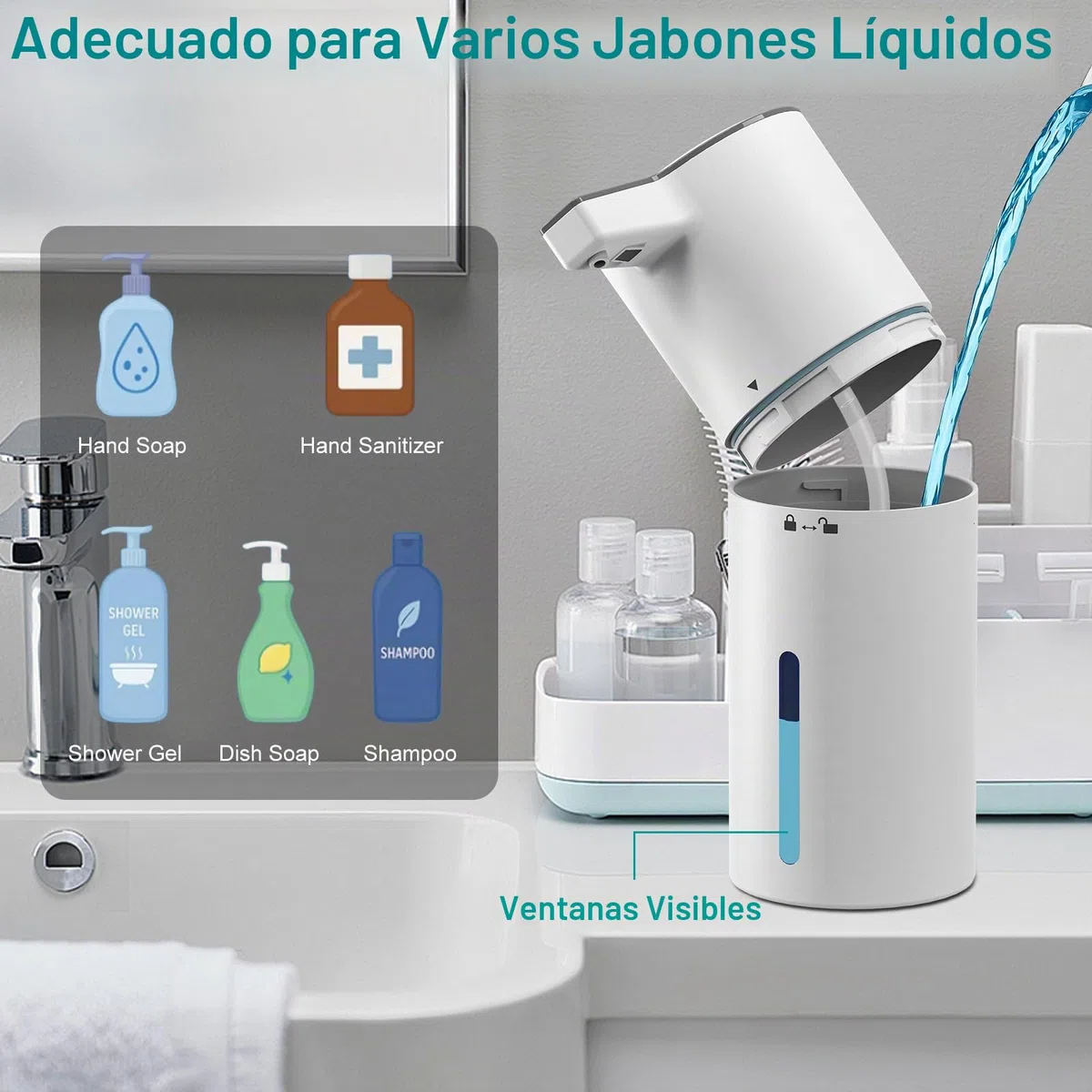 Dispensador de jabón automático sin Contacto, 400 ml, dispensador de jabón de Pared con 4 Niveles Ajustables, Recargable de 1800 mAh, dispensador de líquido Manos Libres para baño y Cocina