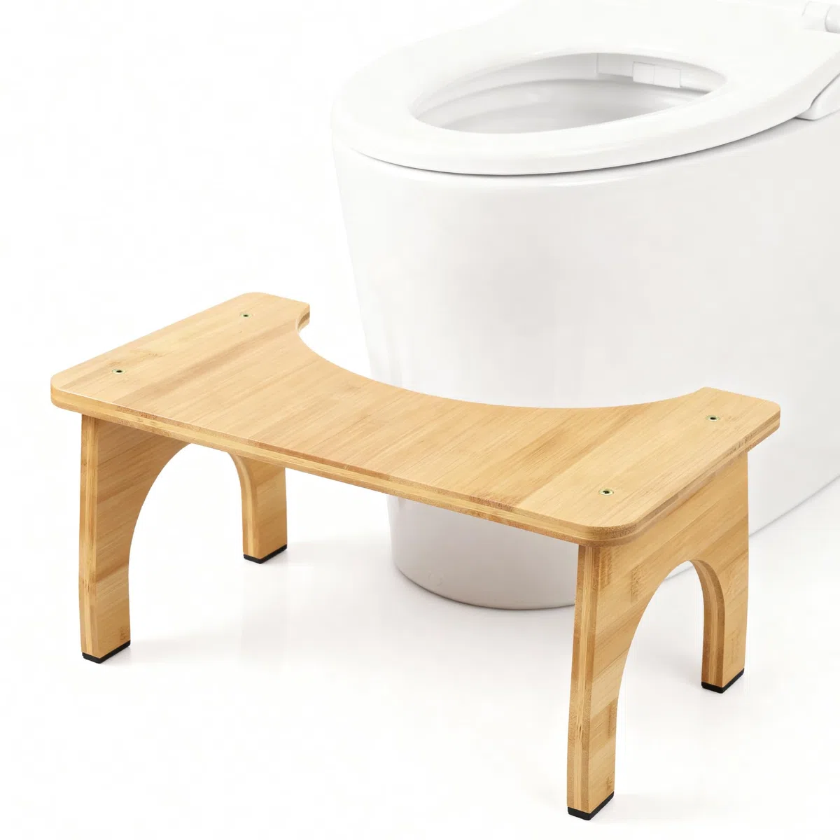 Bambústyle Taburete de Inodoro de Bambú para Adultos y Niños – Taburete Baño Antideslizante con Base Estable, Color Natural