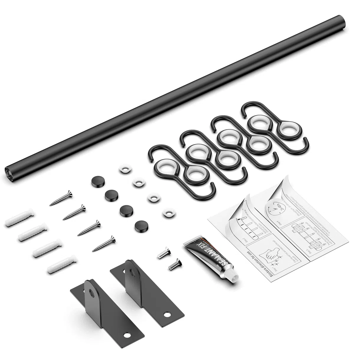 Estante para utensilios de acero inoxidable, estante para colgar en la pared con 8 ganchos deslizantes, para cocina y baño (negro)