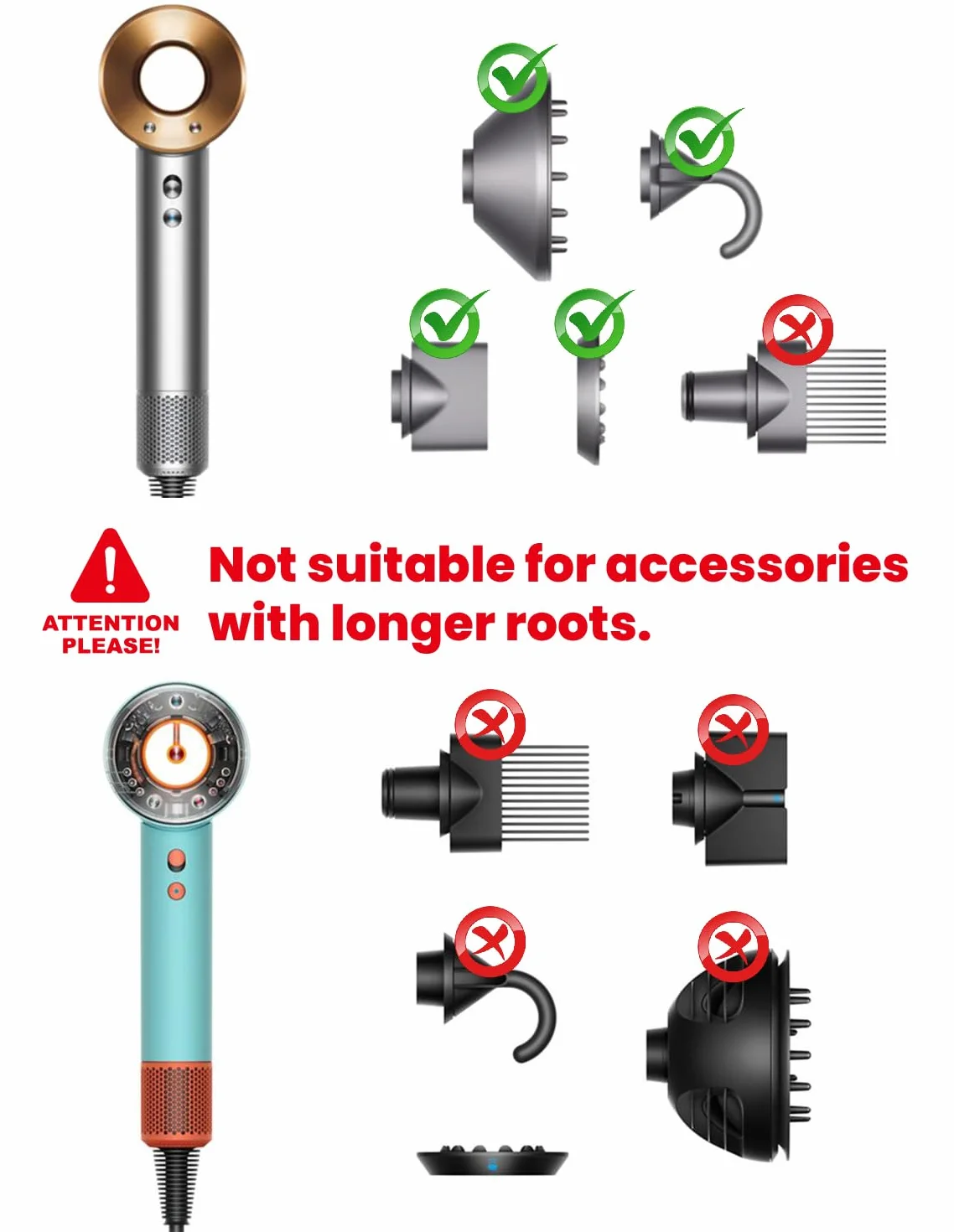 Soporte Secador Compatible con Dyson, Accesorios Secador Compatible con Dyson Supersonic con función de Almacenamiento de Cable y Capacidad para 2 boquillas. Fabricado en Aluminio