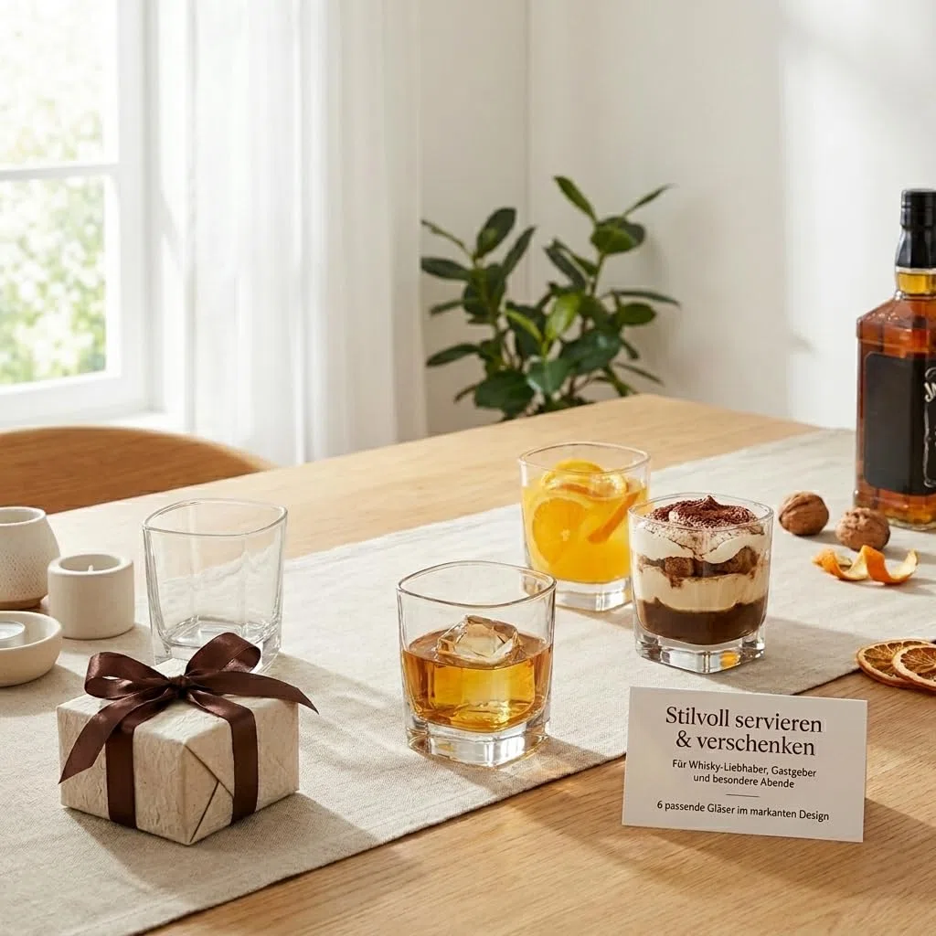 Gouveo Juego de 6 Vasos de Cristal de 250 ml - Vasos de Whisky y Coñac, Diseño Ligeramente Cuadrado - Set de Regalo para Hombres y Amantes de las Bebidas Finas