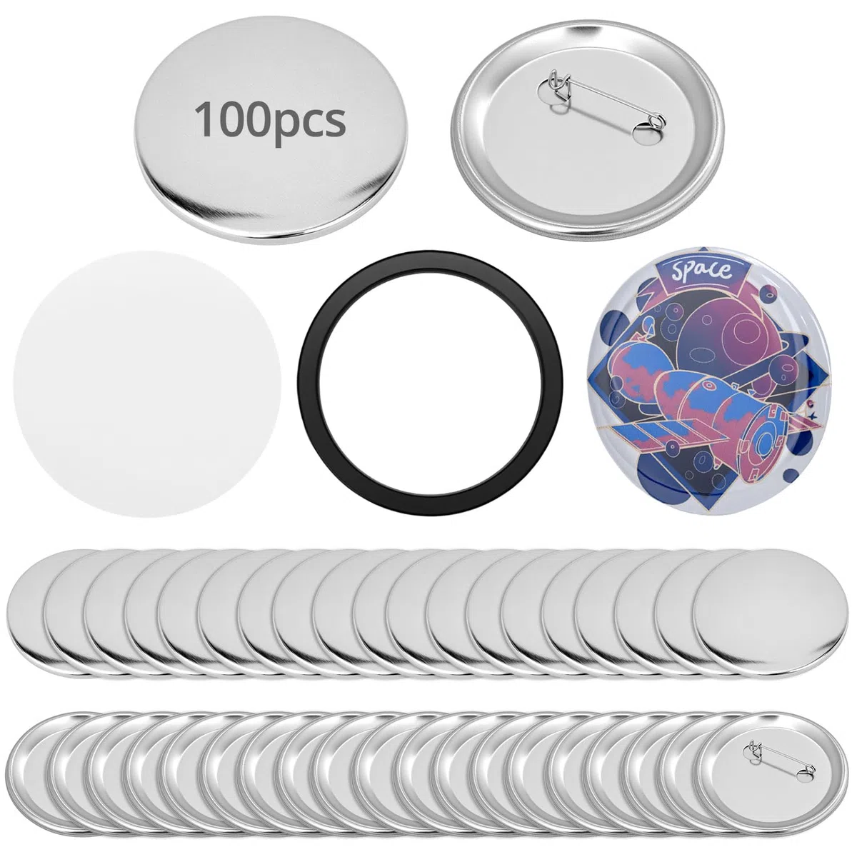 QWORK® Juego de 100 Chapas Personalizadas de Metal - 58 mm