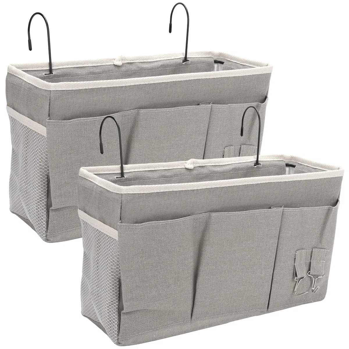 2pcs Organizador Colgante para Mesita de Noche con 3 Compartimentos, Organizador de Cama para Colgar, Bolsa de Almacenamiento Colgante, Bolsa de Cama para Escuela, Dormitorio (gris)
