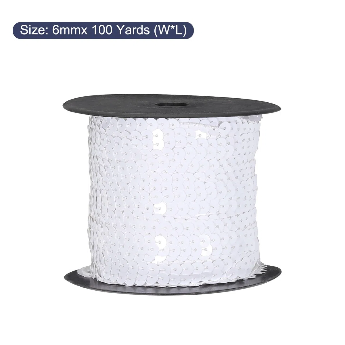 QUARKZMAN 100 Yardas Plana Lentejuelas Tira 6mm Lentejuelas Tela Paillette Lentejuelas Adorno para Manualidades Bricolaje Lentejuelas Flecos Costura Blanco