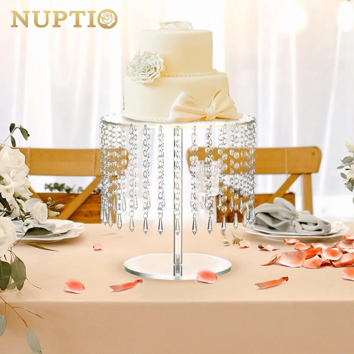 Nuptio Soporte de Acrílico Torta Redondo: Soportes para Magdalenas 31cm Diámetro Claro Postre Té Tarde Pantalla Taza Pasteles Plato Servir con Araña Cristal para Bodas Fiesta Decoraciones