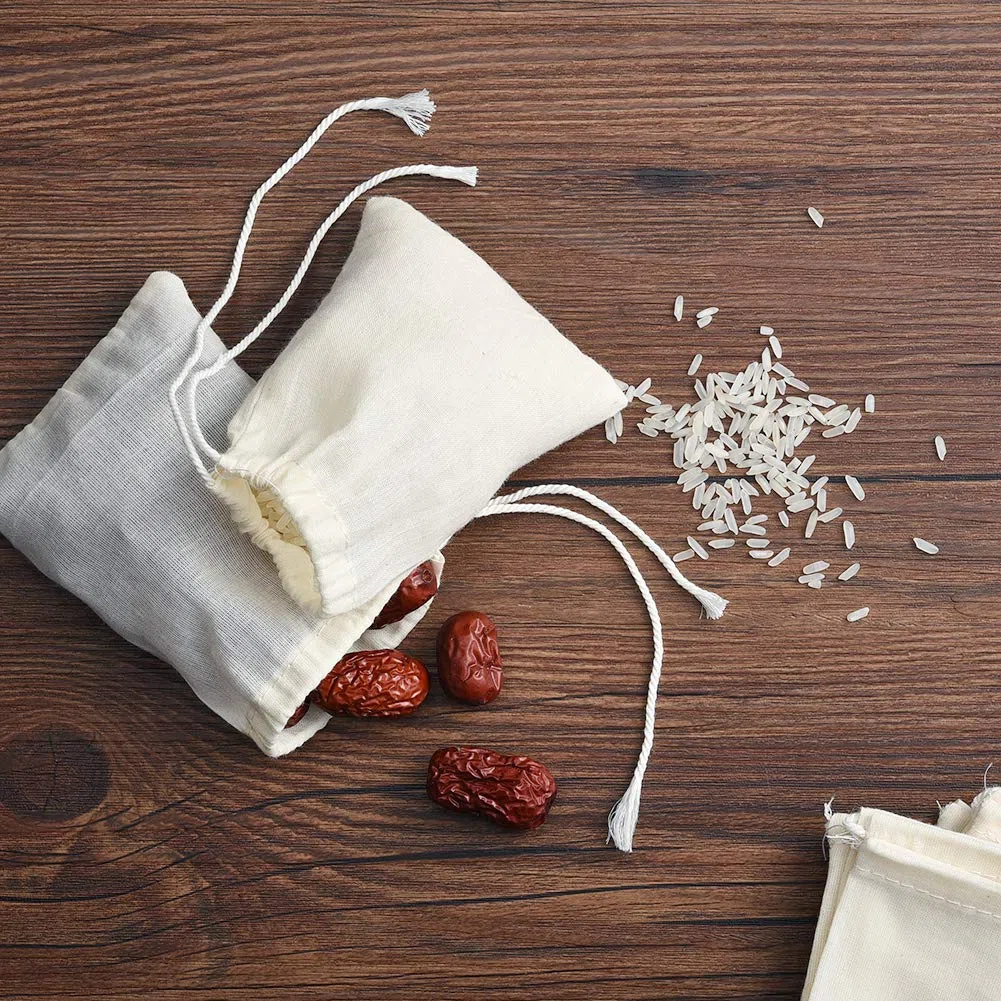 Irich 50 Pack Bolsa De Algodon 100%, Reutilizables Bolsas para Te con Cordón para Colgar -8x10cm, Blanco Pequeño Bolsas De Tela para Almacenar Jabón De Lavanda Frutos Secos Especias Joyería, Cocina
