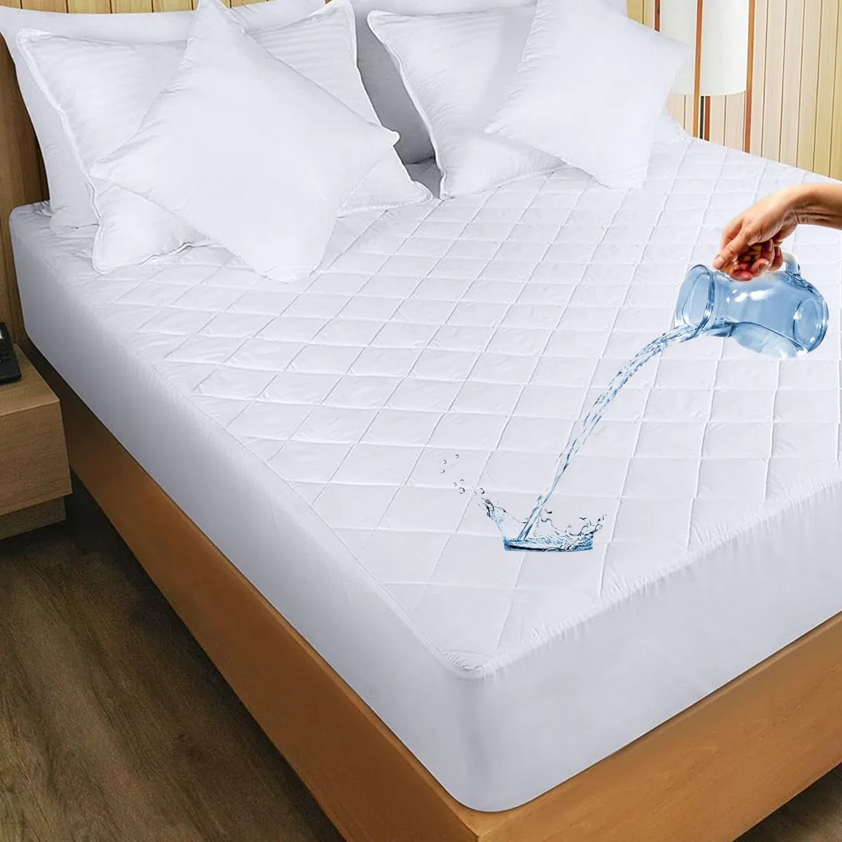 Protector Colchón Acolchado Impermeable 180x190/200 cm, Cubrecolchón con Relleno de Fibra, Transpirable, Silencioso y Ajustable hasta 30 cm, Suave, Antiácaros y Lavable